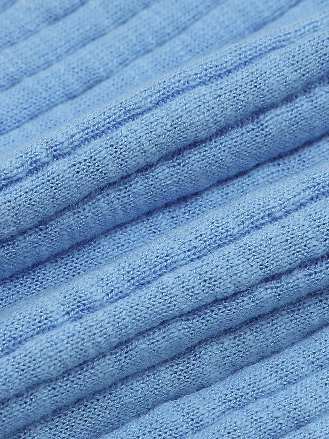 Ribbed Cotton Blend Shirt Collar Cardigan blue, close-up knit texture.