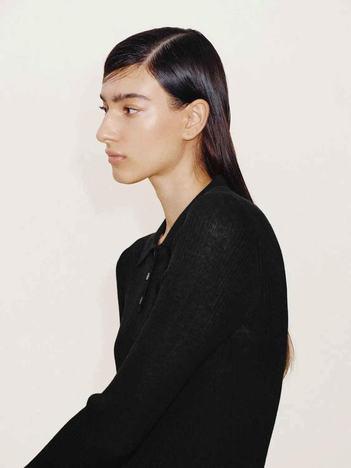 Knit T-Shirt by Urban Revivo Fashion, black ribbed knit with polo collar