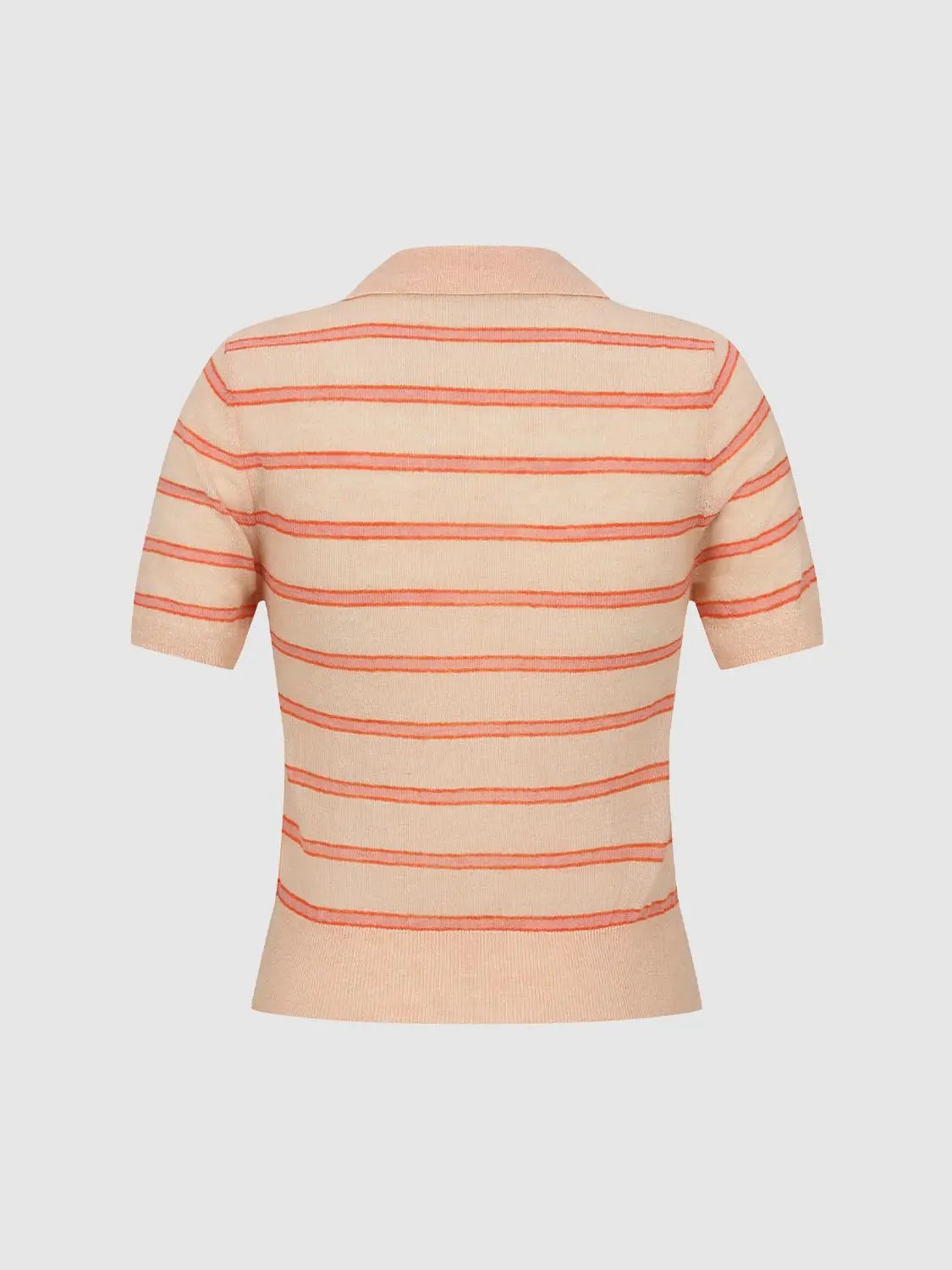 Knit T-Shirt, peach knit with orange stripes, short sleeves, back view, soft knit fabric, Urban Revivo Fashion