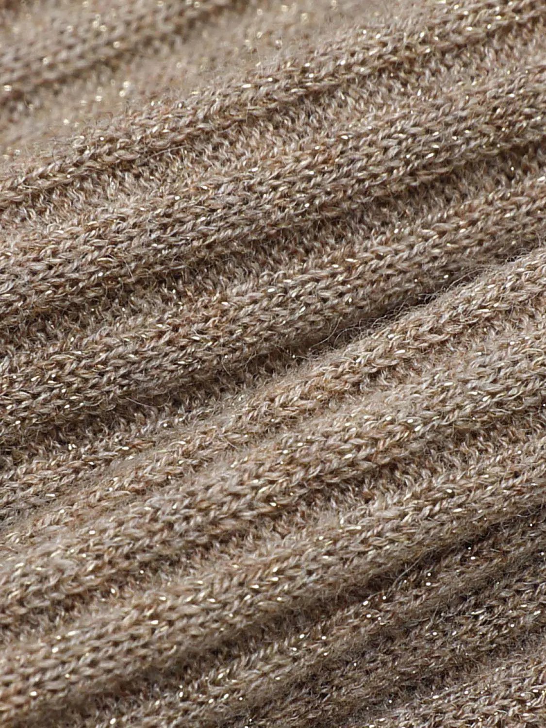 Fitted ribbed knit cardigan in brown with metallic shimmer yarn