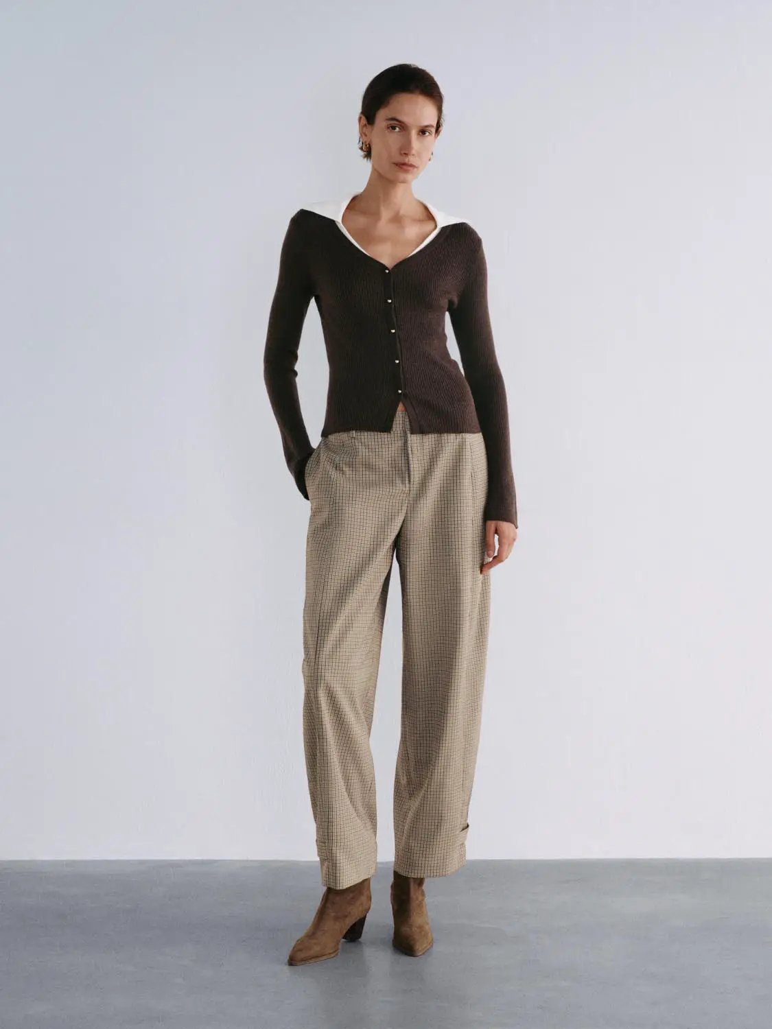 Urban Revivo Fashion knitted cardigan in dark brown ribbed knit with button front.