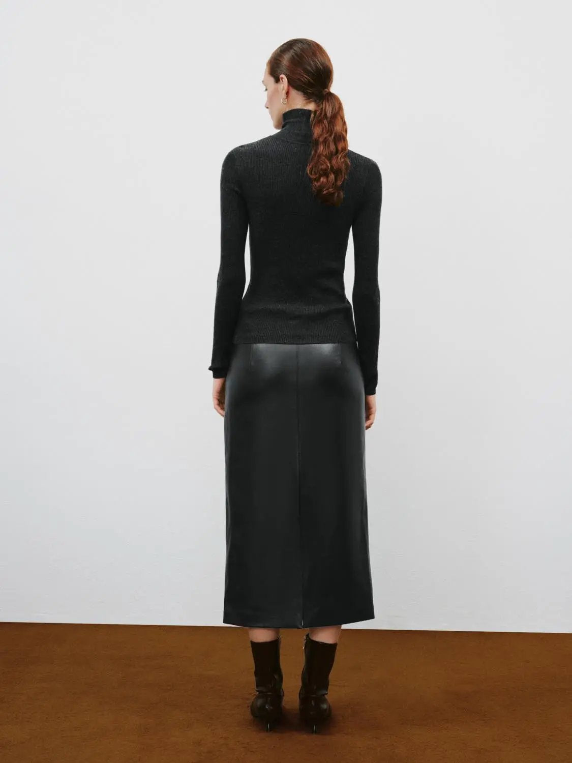 Ribbed slim mock-neck knit cardigan long-sleeve black