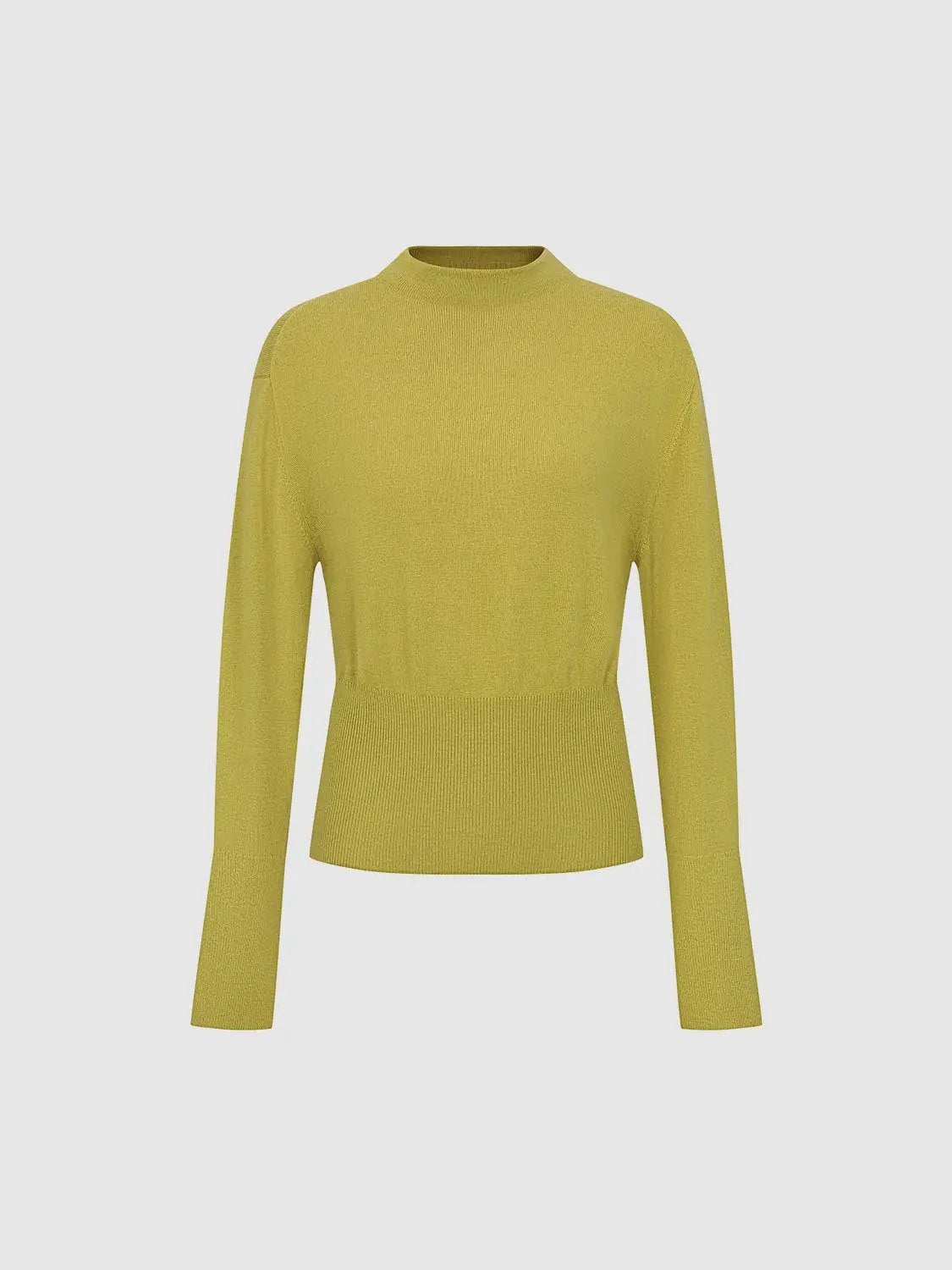 Knitted T-Shirts in mustard yellow with crew neck, long sleeves and ribbed hem