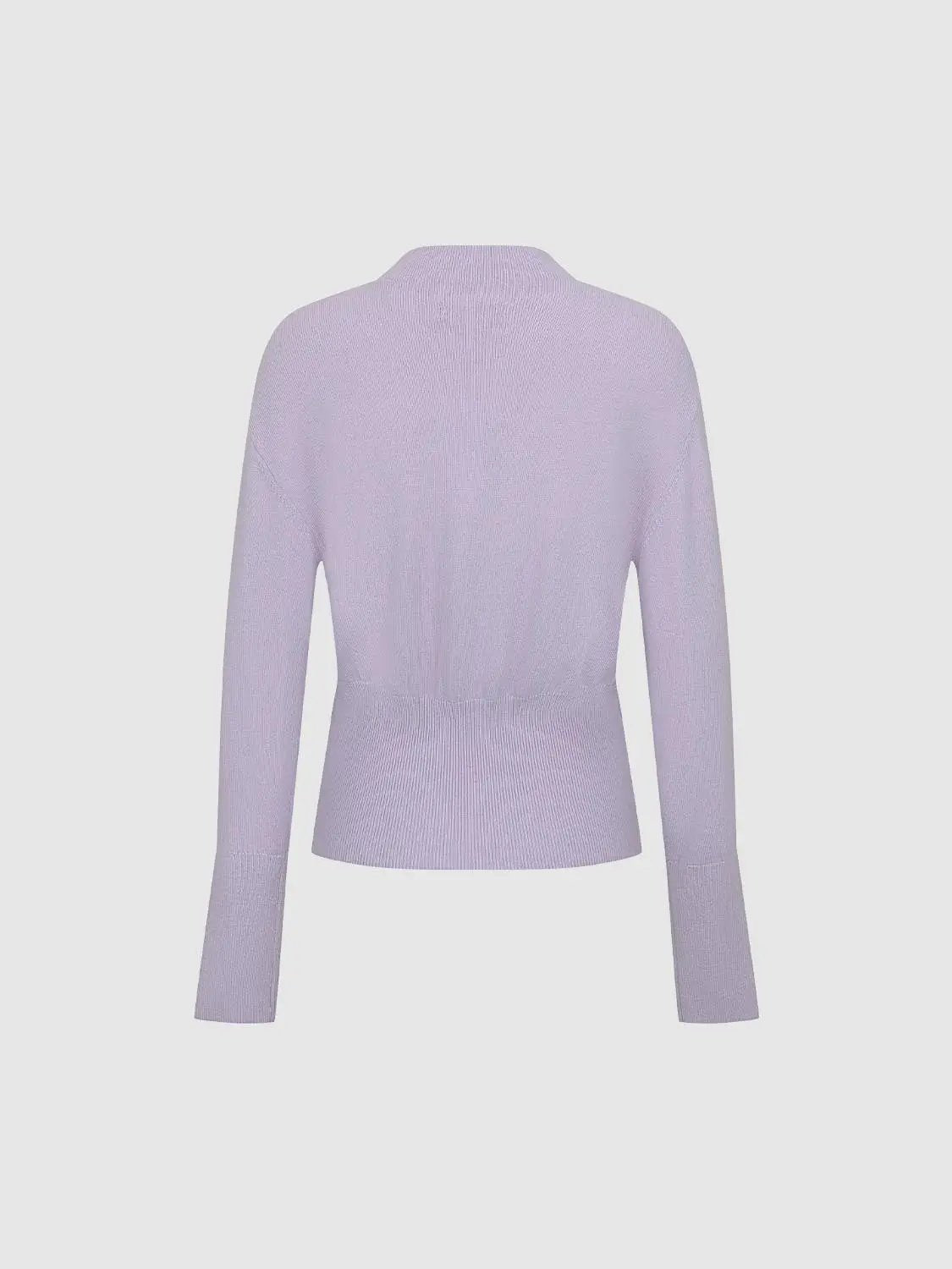 Knit T-Shirts lavender knit top, back view with ribbed hem and cuffs
