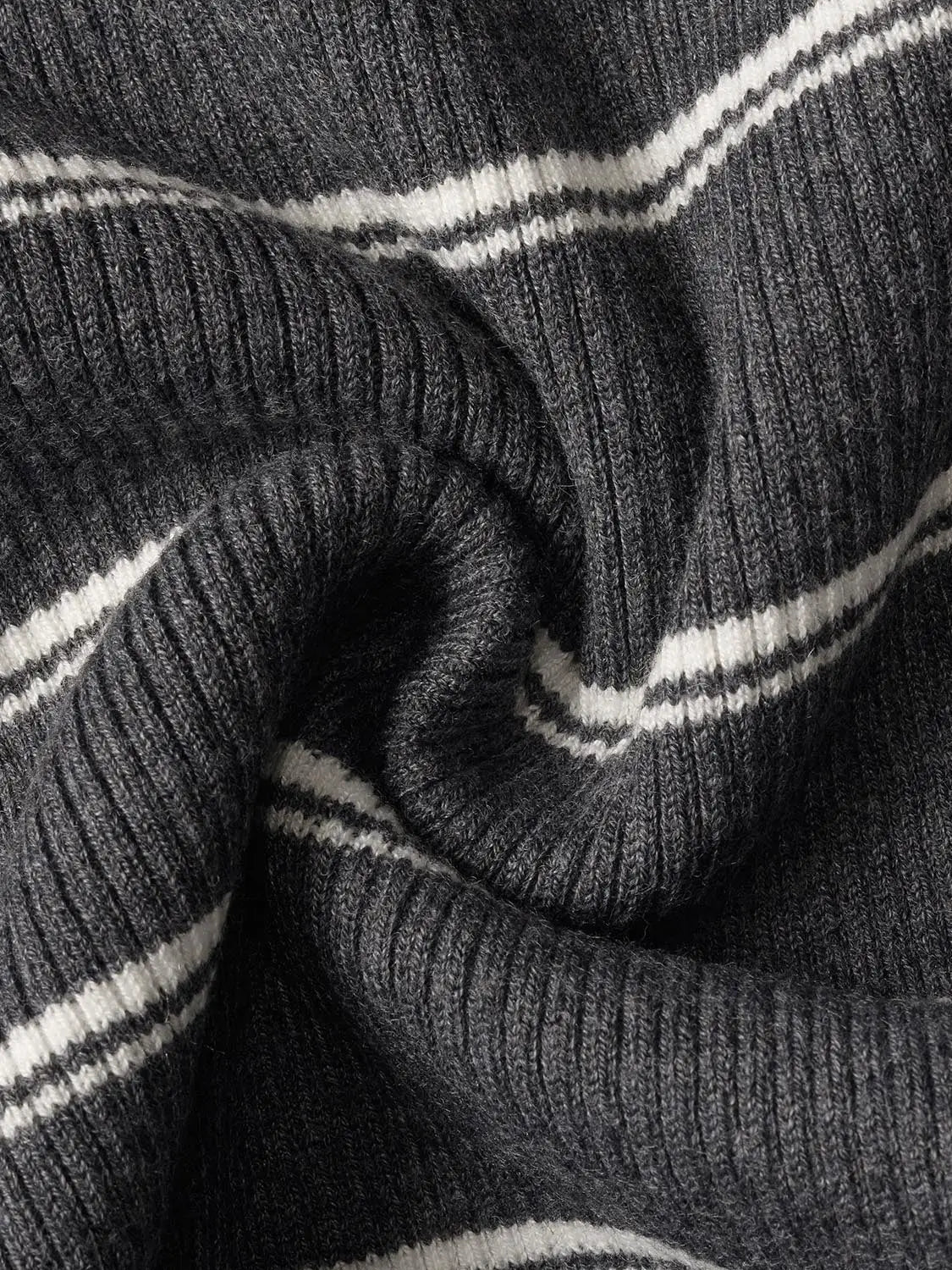 Knit Jacket in dark gray knit fabric with white stripe pattern; ribbed texture