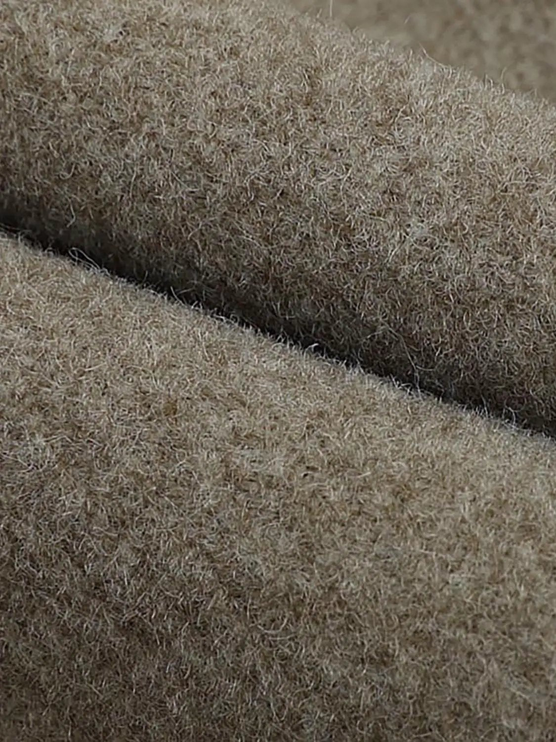 Funnel neck thick jacket beige fuzzy fleece close-up texture