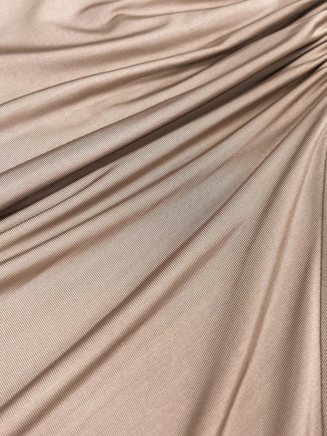 A-Line dresses beige satin fabric with fine rib texture.
