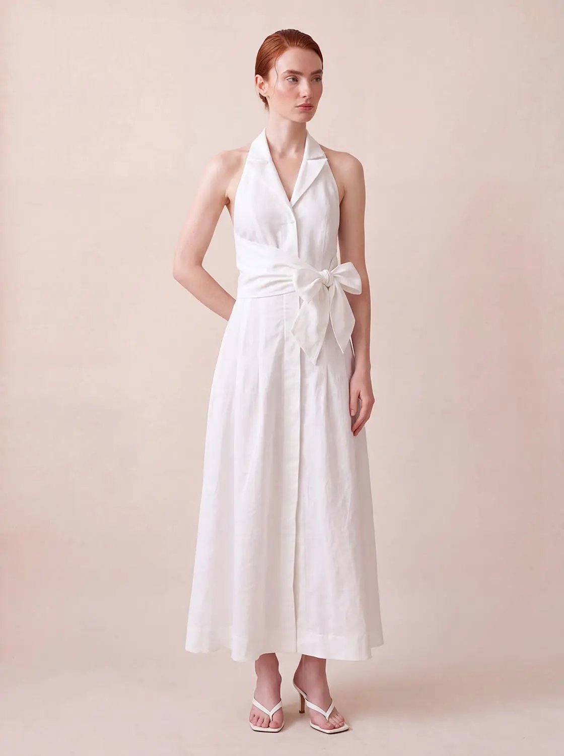 A-Line Dress, white, waist-tie bow, Urban Revivo Fashion