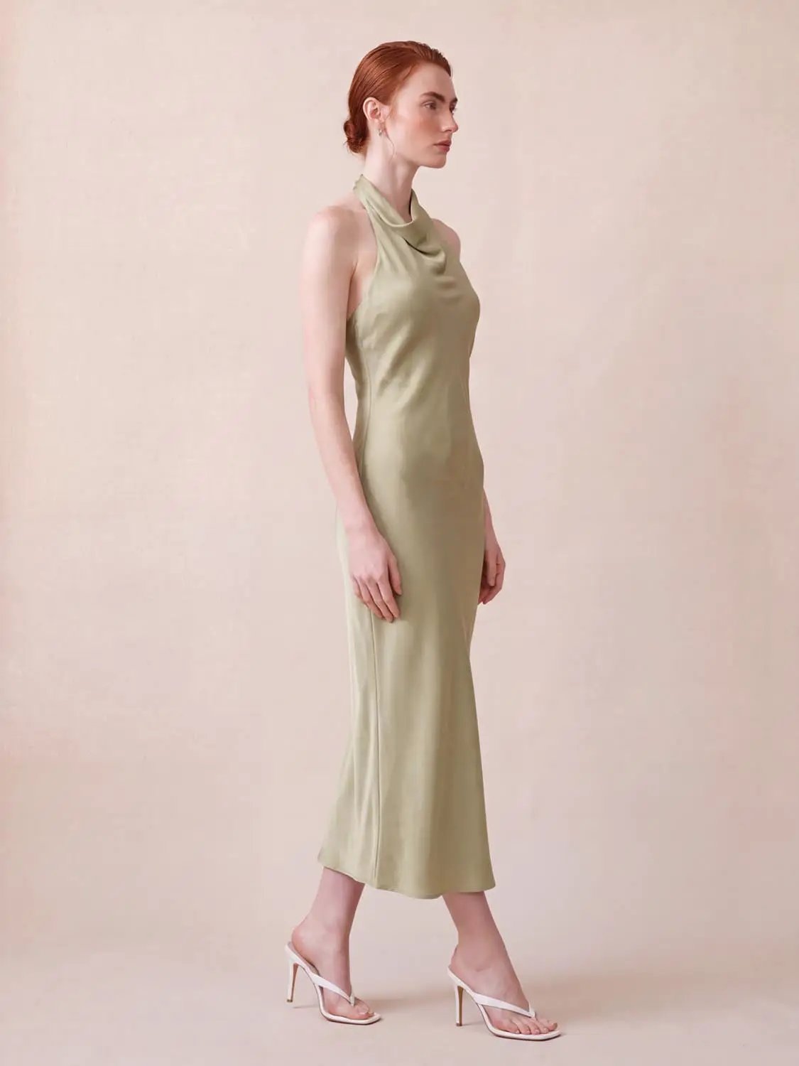 S-Line Dress by Urban Revivo Fashion, sage satin skinny-fit midi dress