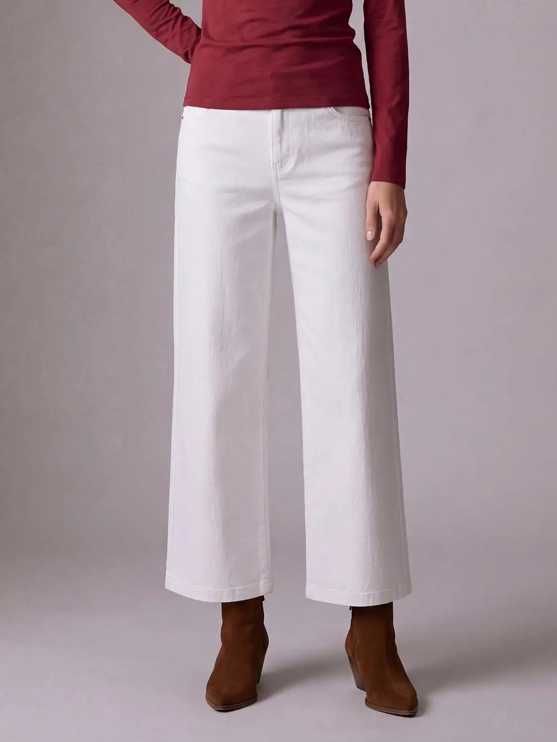 High Rise Belted Straight Wide Leg Cotton Jeans in white by Urban Revivo Fashion