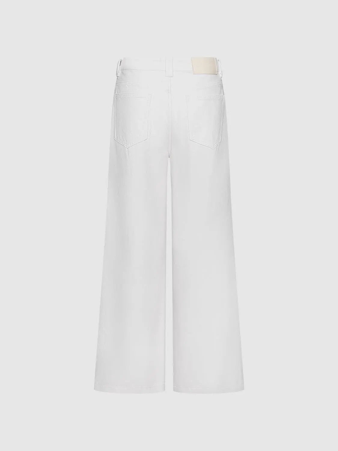 High Rise Belted Straight Wide-Leg Cotton Jeans in white by Urban Revivo Fashion