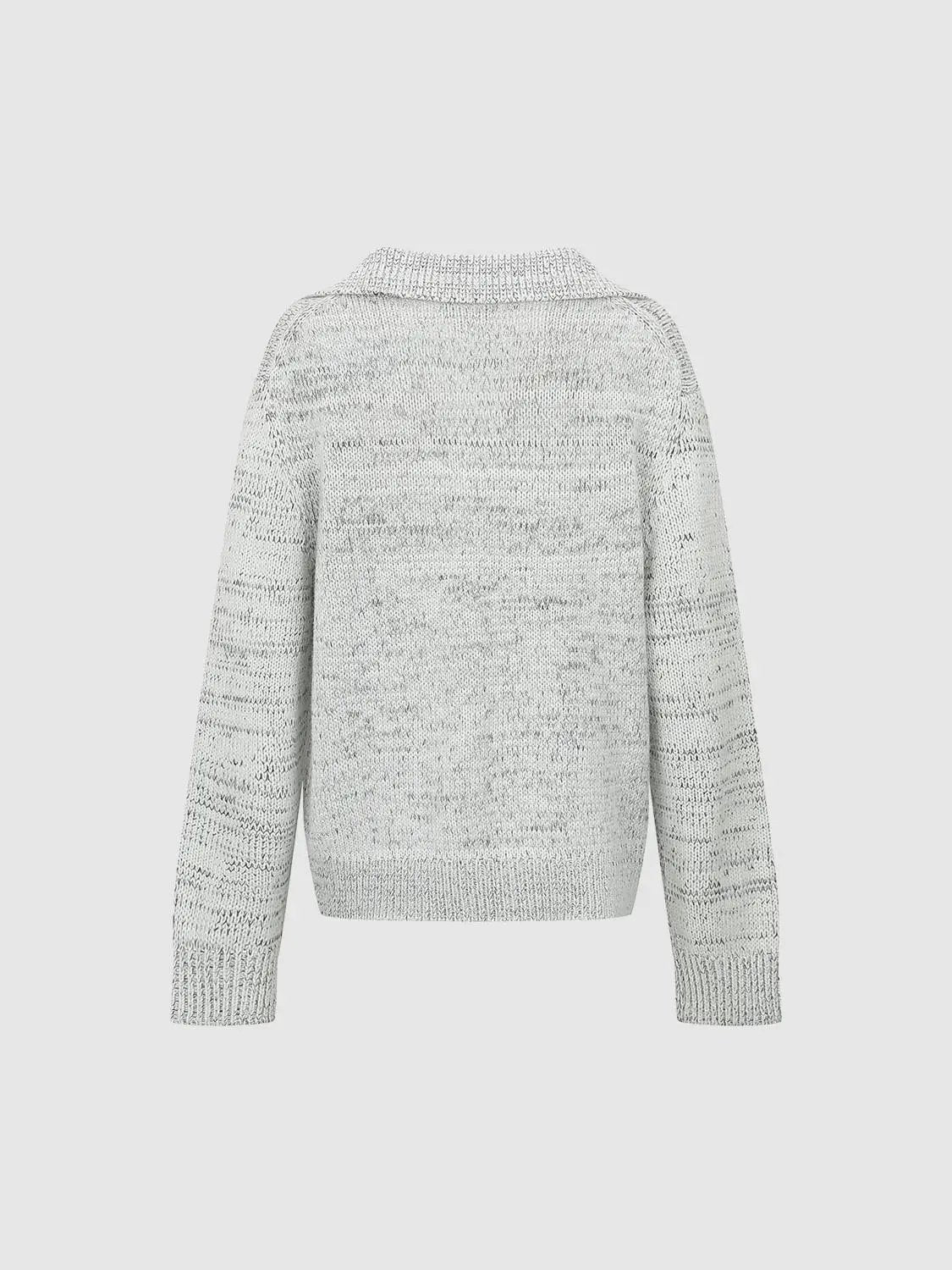 Long Sleeve Polo Knitted T-Shirts in heather grey knit, back view