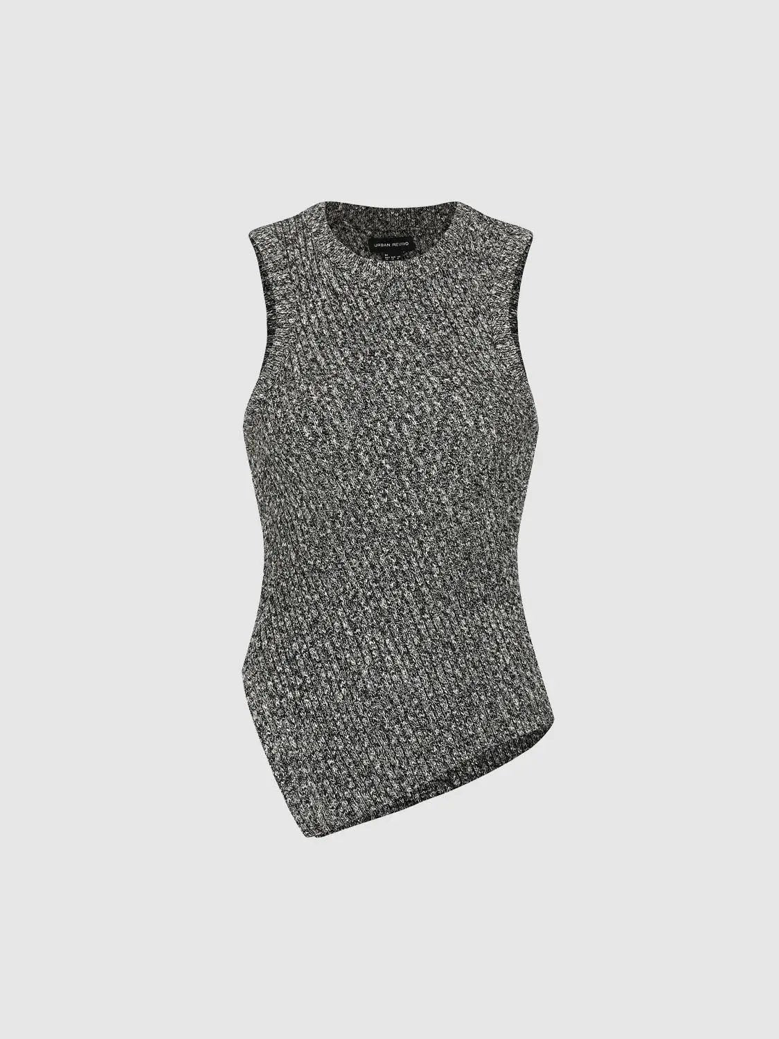 Knitted sleeveless top, marled grey-black knit with crew neck, Urban Revivo.