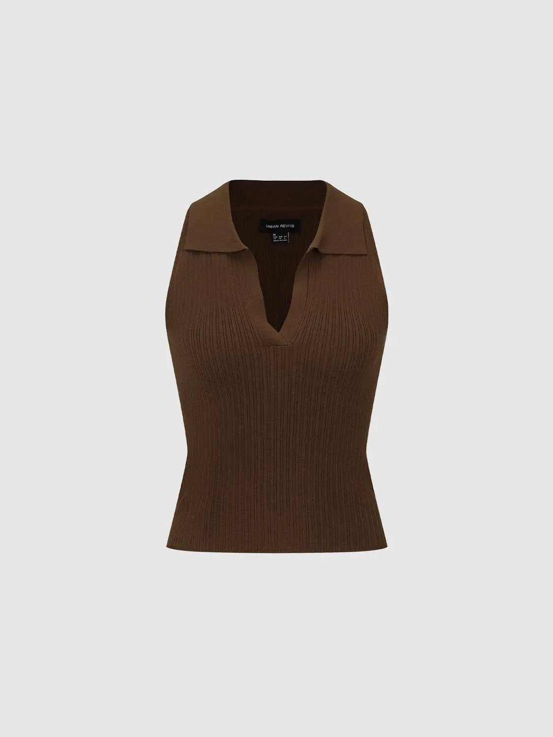 Knit T-Shirt by Urban Revivo Fashion: brown knit sleeveless polo top