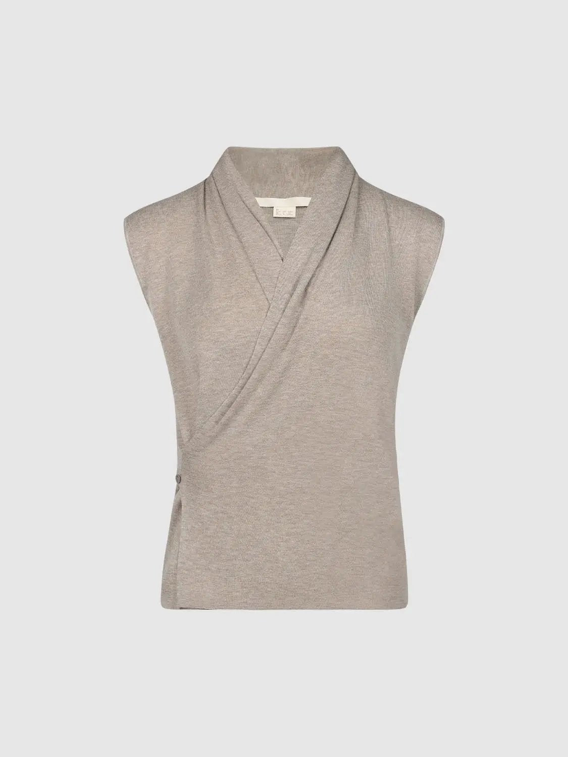 Sleeveless wrap-front knit top with collar in beige by Urban Revivo Fashion