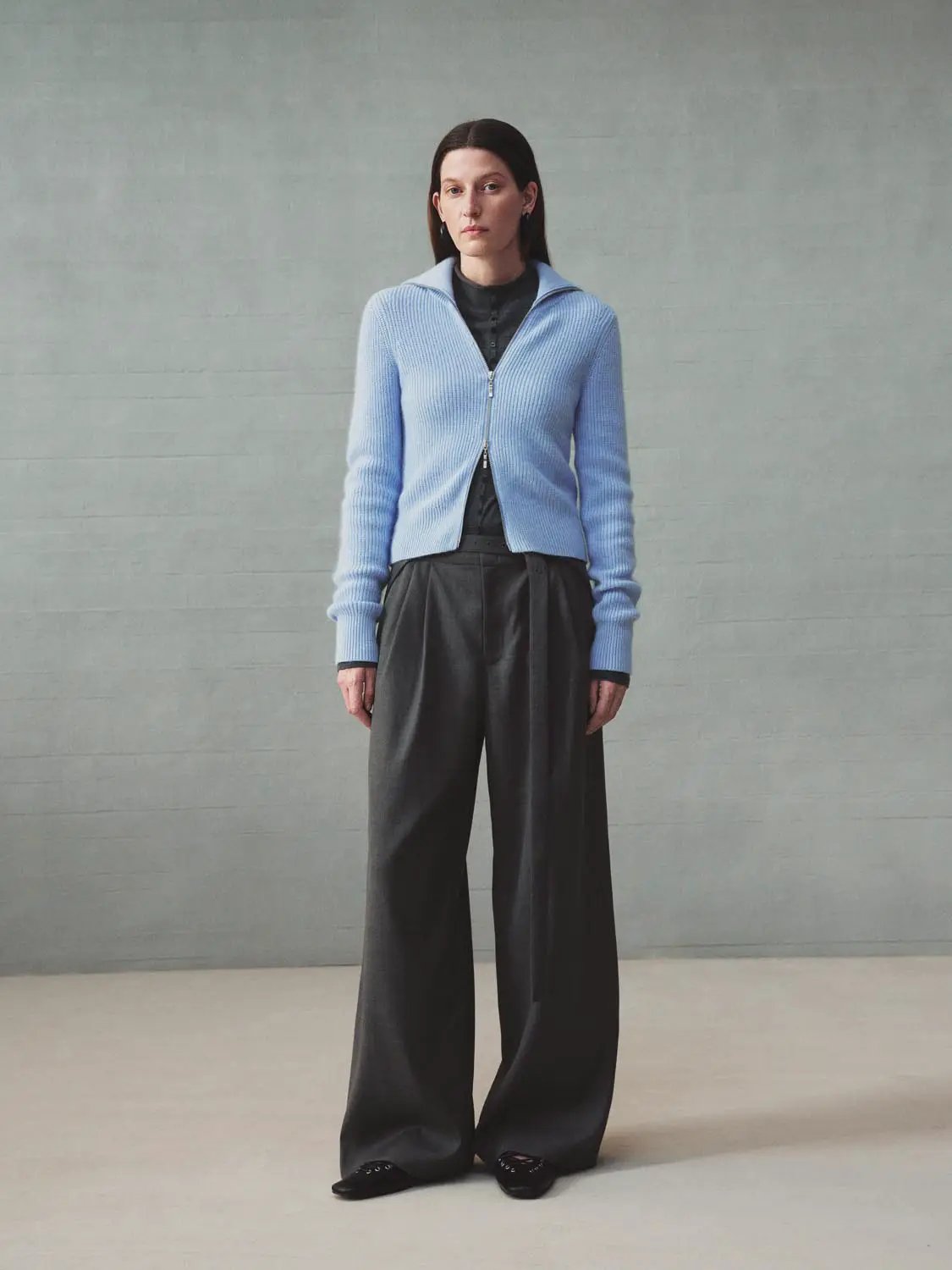 Knit Jacket light blue knit cardigan with zip-front by Urban Revivo Fashion