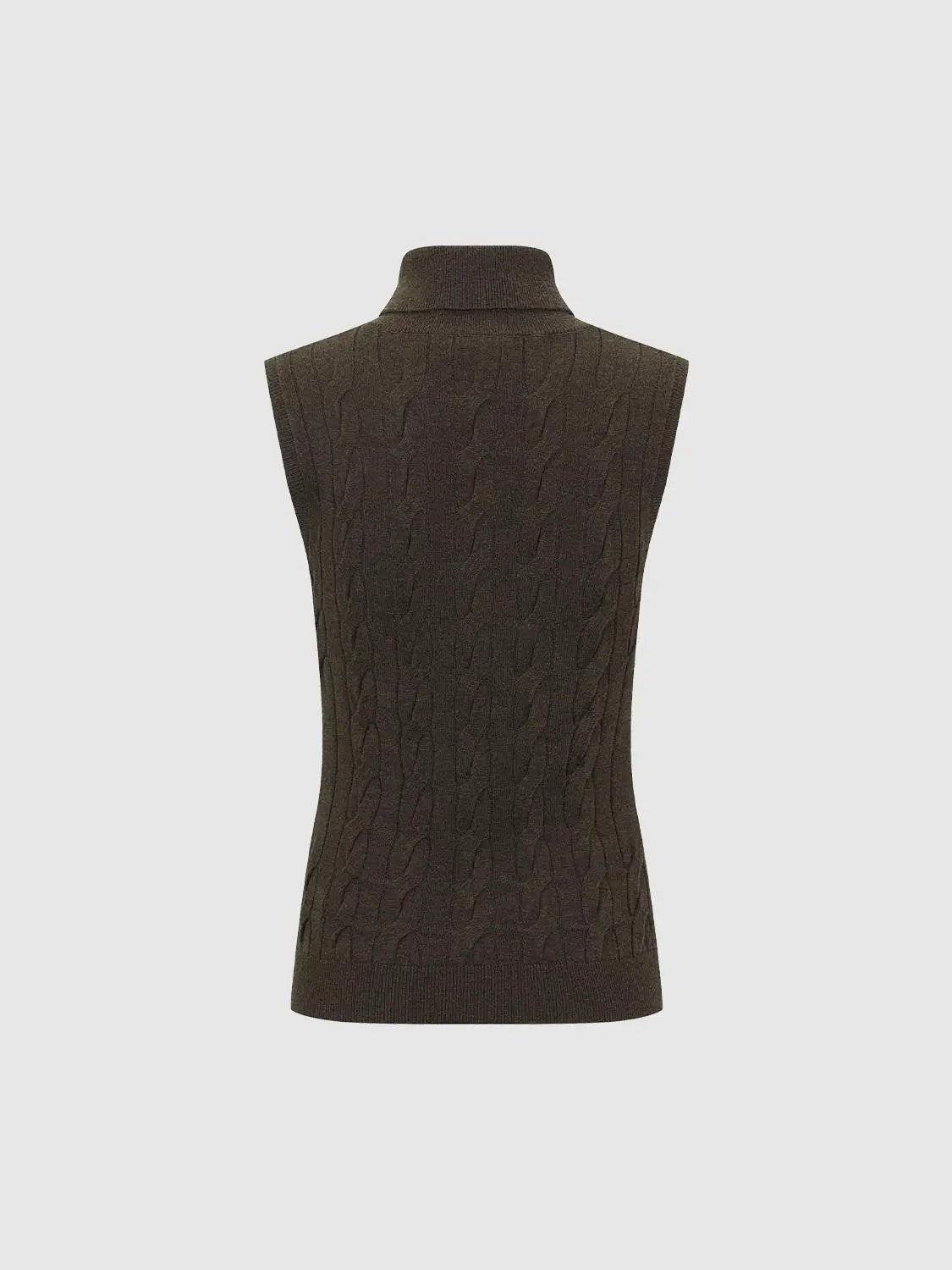 Knitted T-Shirts brown sleeveless vest with cable-knit pattern