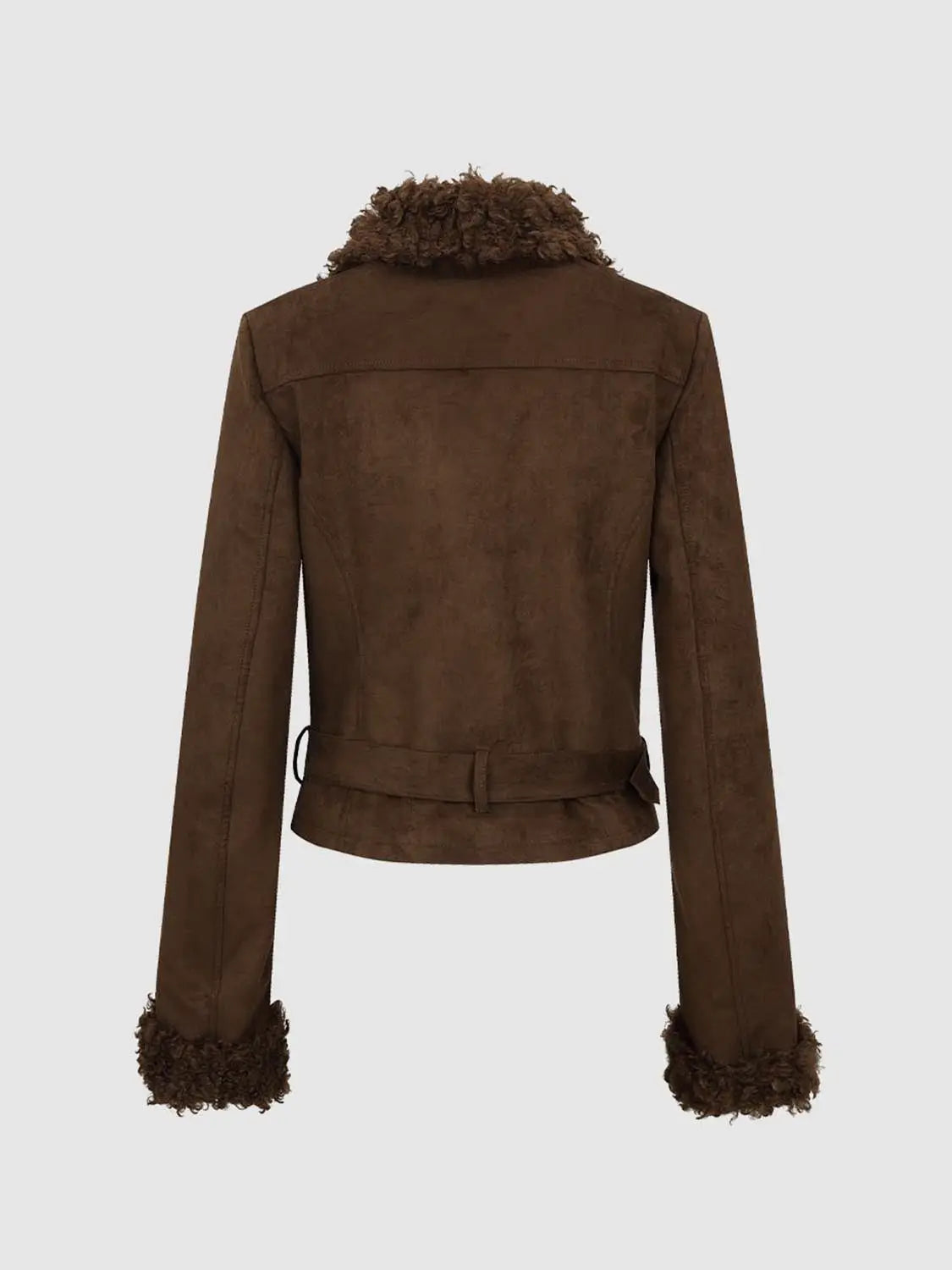 Jacket by Urban Revivo in brown suede with faux shearling collar and cuffs