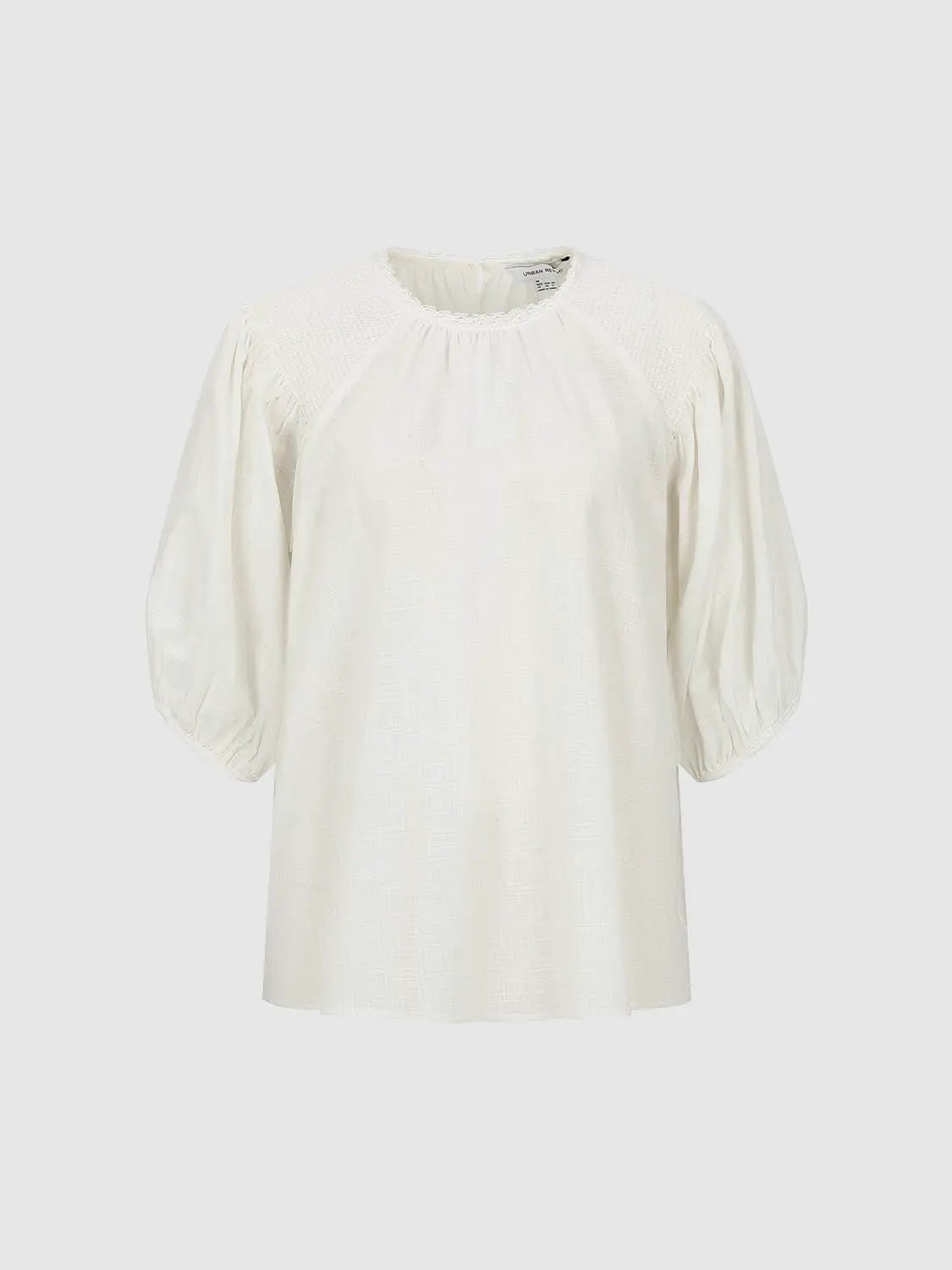 Blouse, white overhead shirt with smocked shoulders and puff sleeves, Urban Revivo Fashion.