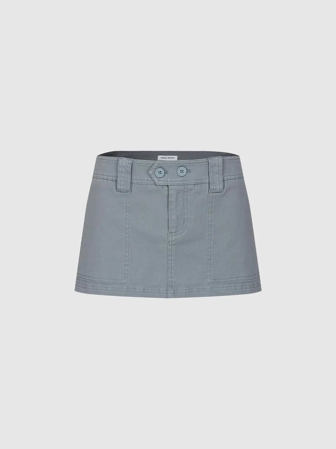 A-Line skirt by Urban Revivo in light blue denim with belt loops and front panel stitching.