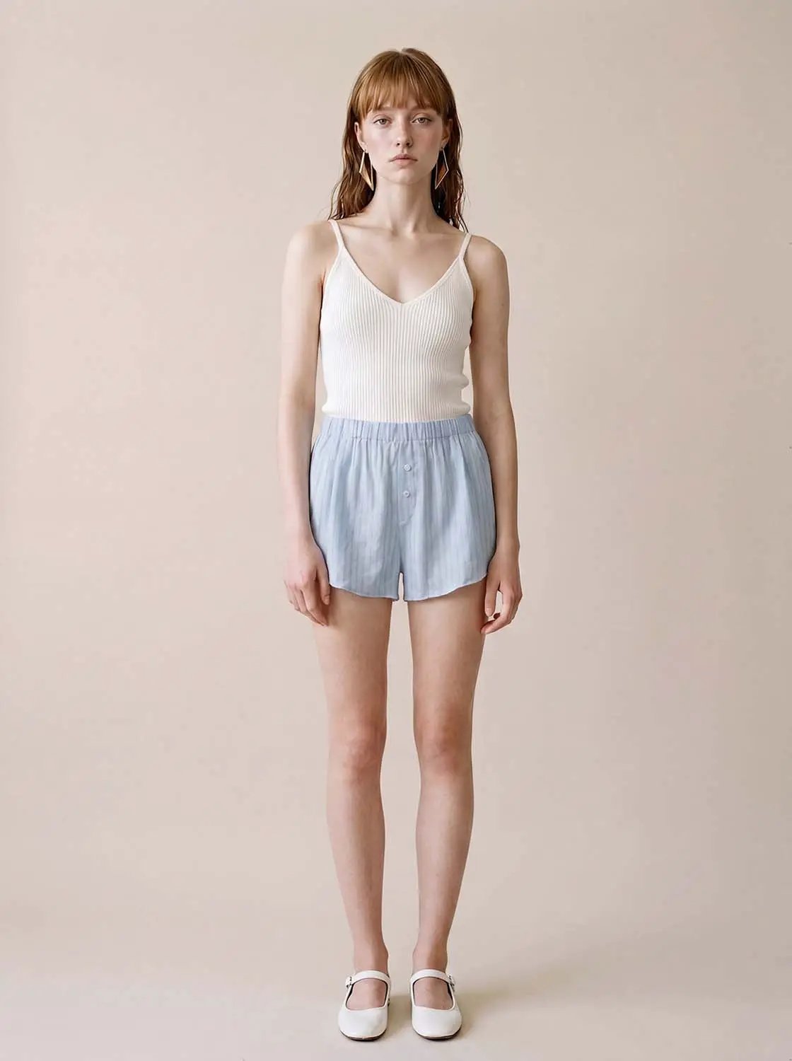 Lyocell linen blend lightweight women's shorts in light blue by Urban Revivo Fashion