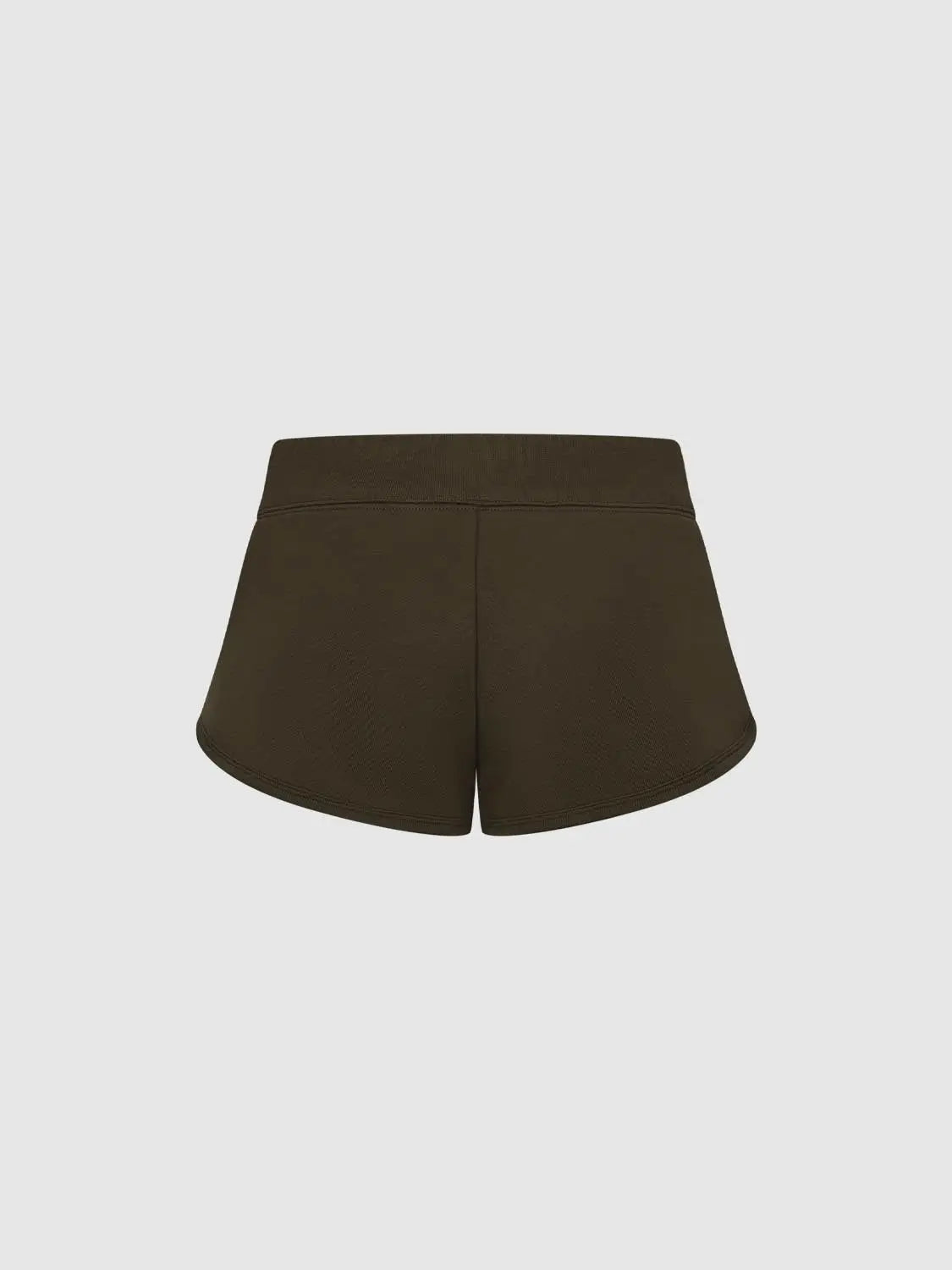 Shorts, dark olive-brown, high-waisted with curved hems
