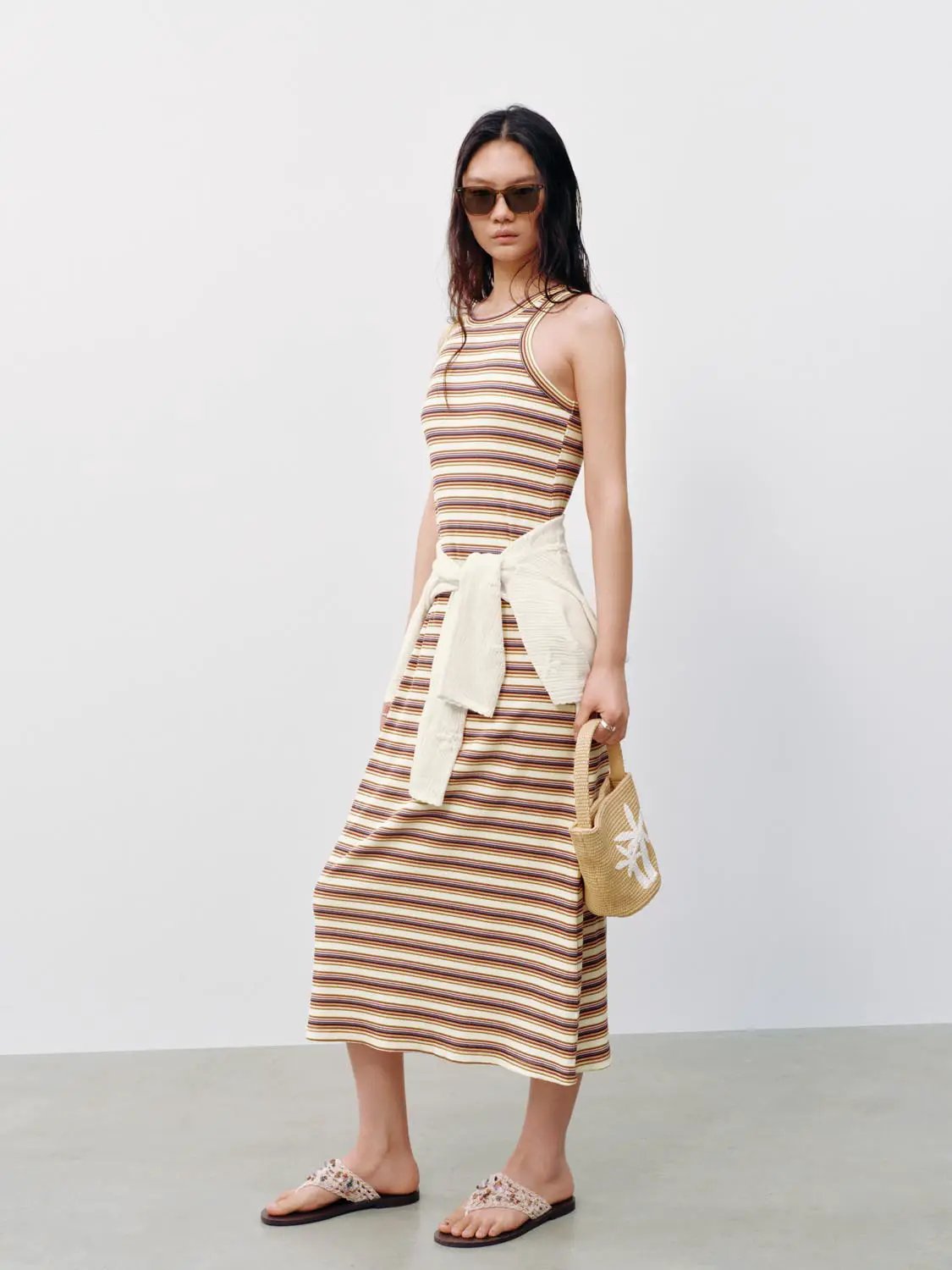 Contrast Striped Sleeveless A-Line Midi Dresses by Urban Revivo Fashion