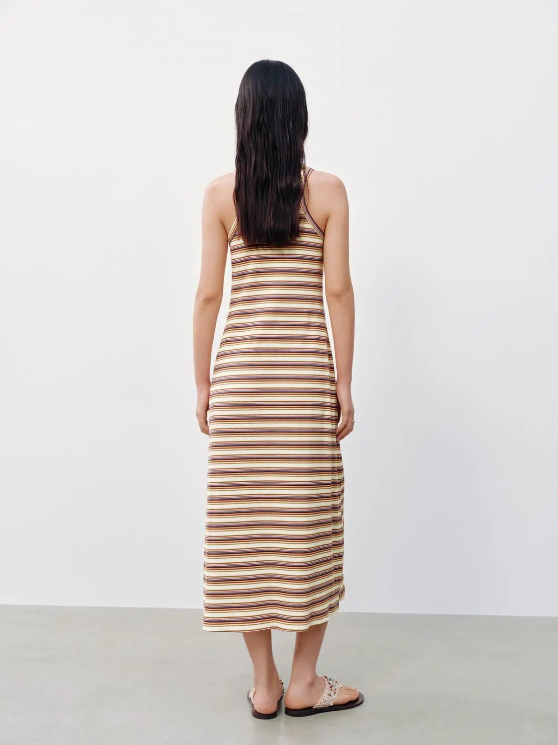 Contrast Striped Sleeveless A-Line Midi Dresses by Urban Revivo Fashion