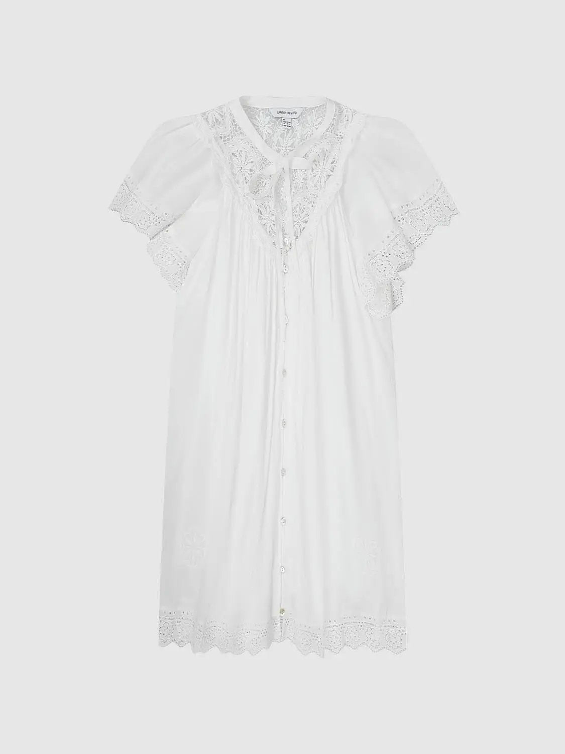 Cotton lace collar dress with cuff details, scalloped hem and lightweight lining, Urban Revivo
