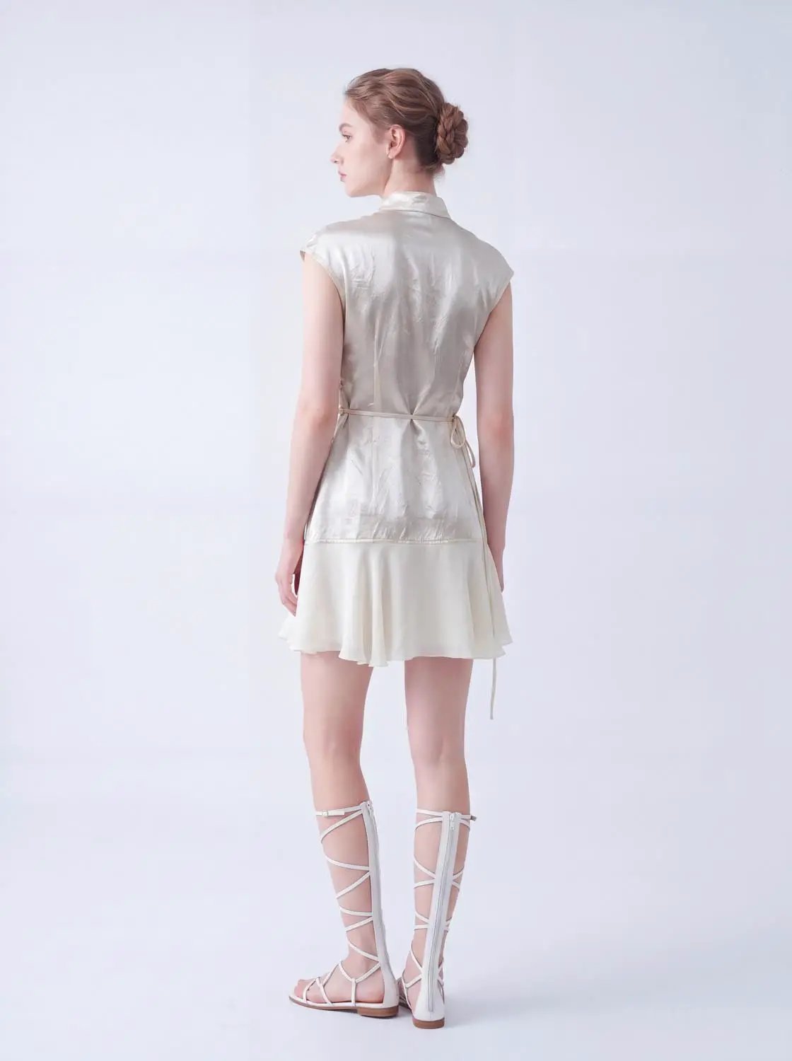 X-Line Dress by Urban Revivo Fashion, ivory satin skater dress with waist tie