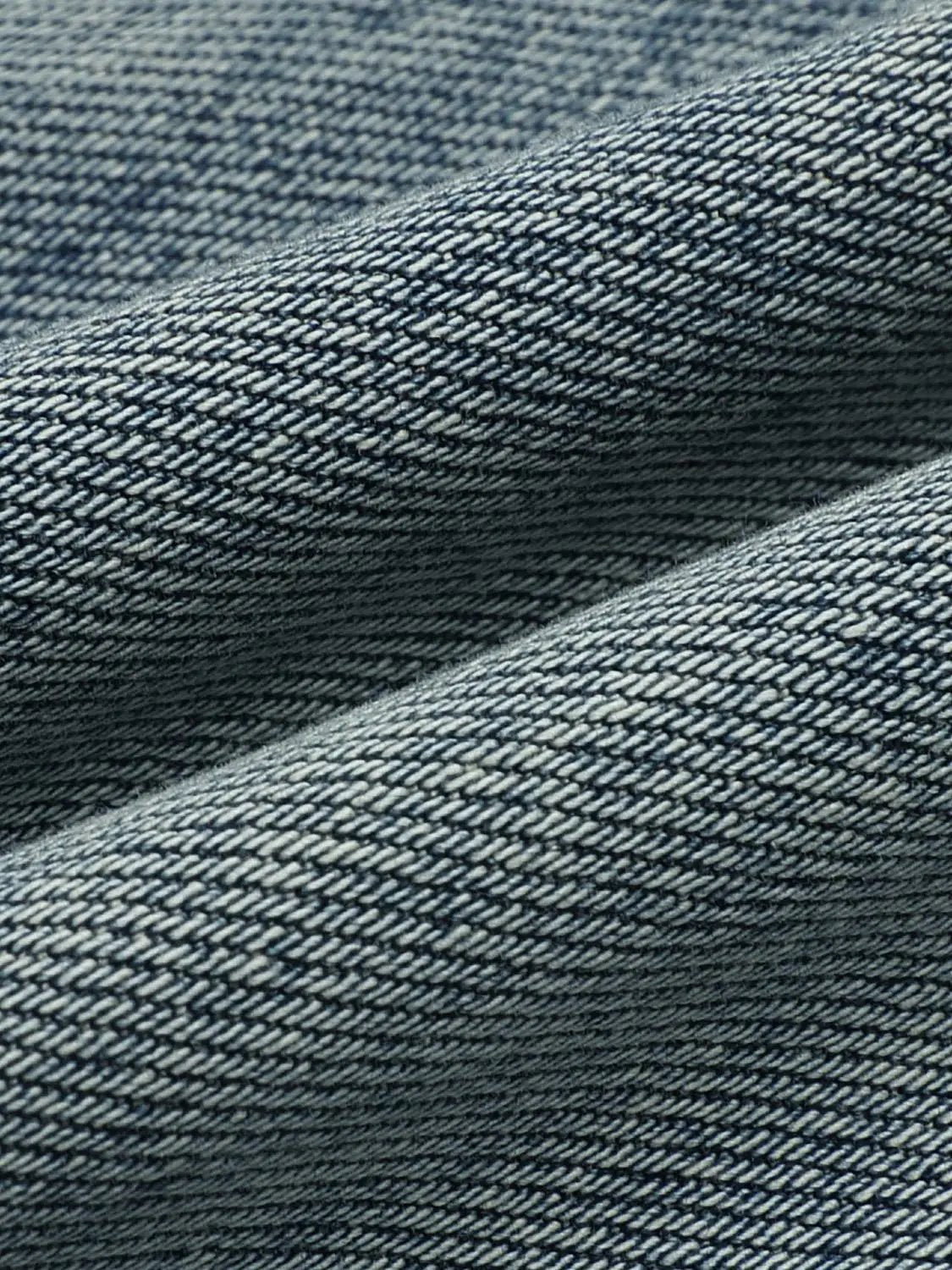Patchwork Ripped Wide-leg Cotton Jeans blue denim texture close-up