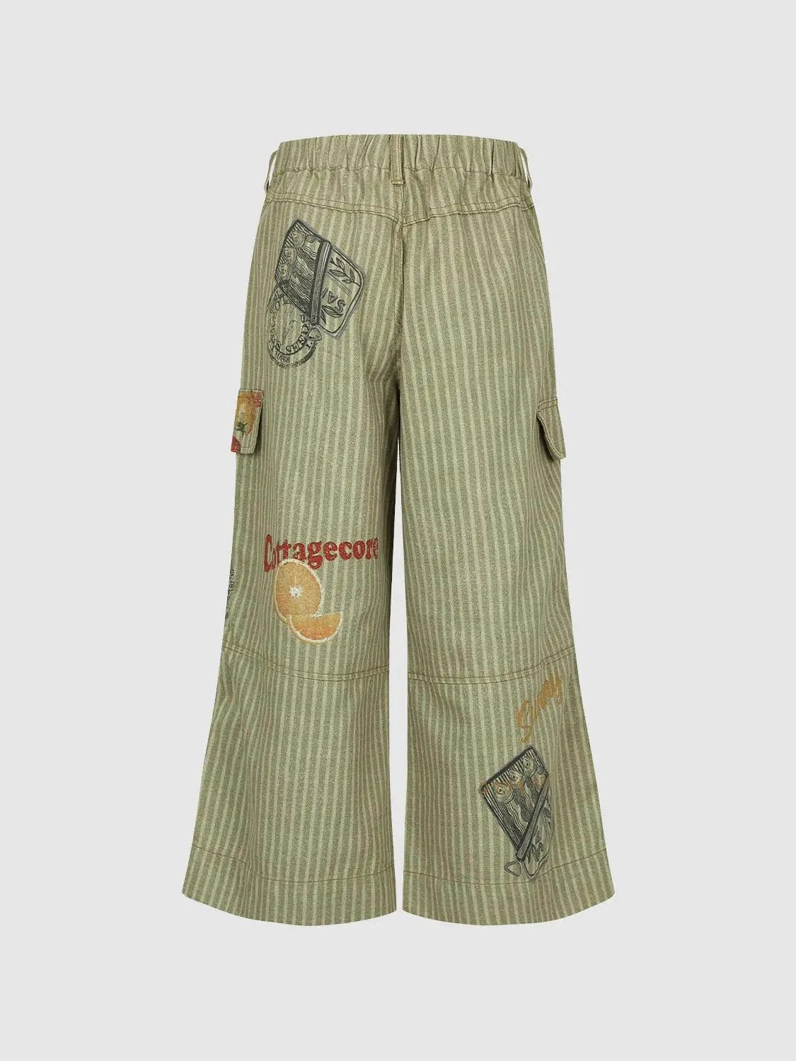 Casual jeans cargo pants in olive striped fabric with patches by Urban Revivo Fashion.