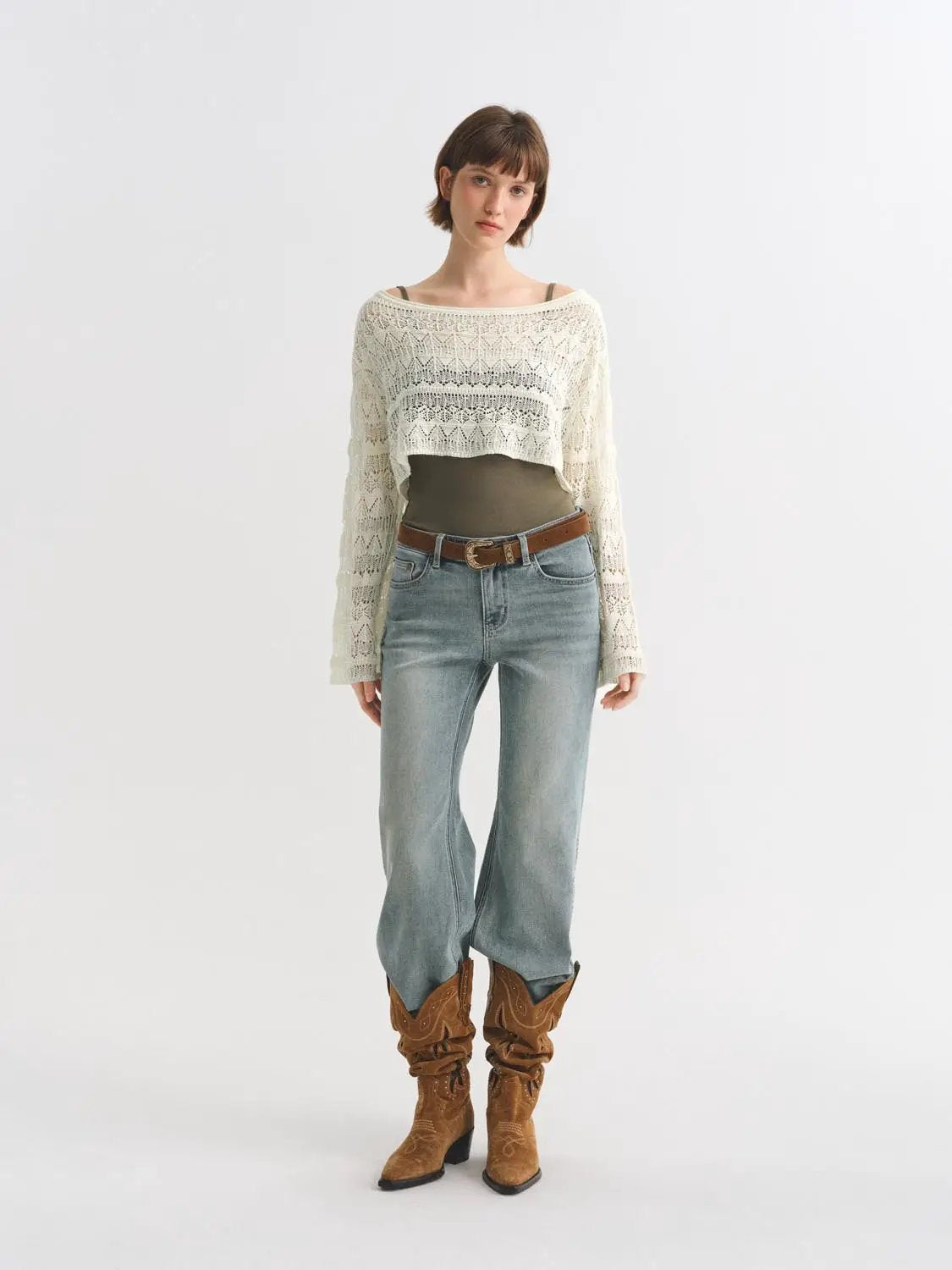 Jeans, light-wash blue denim with high-rise, wide-leg fit