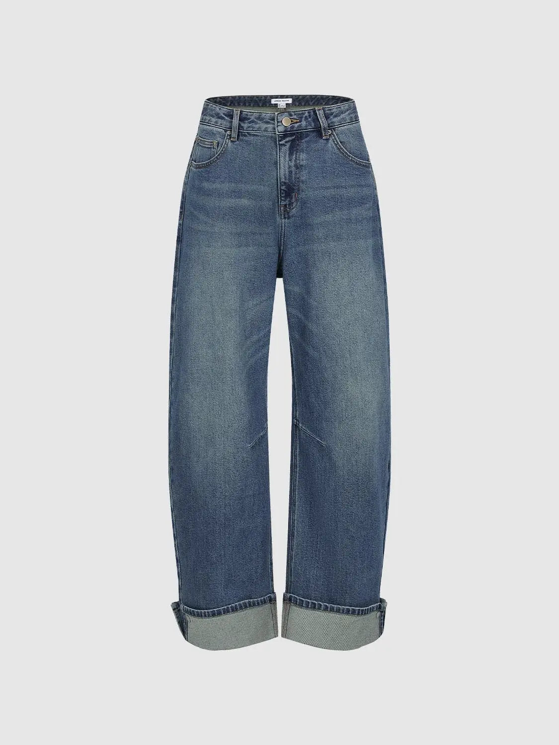 Jeans by Urban Revivo Fashion, blue denim with a relaxed wide-leg fit and rolled cuffs