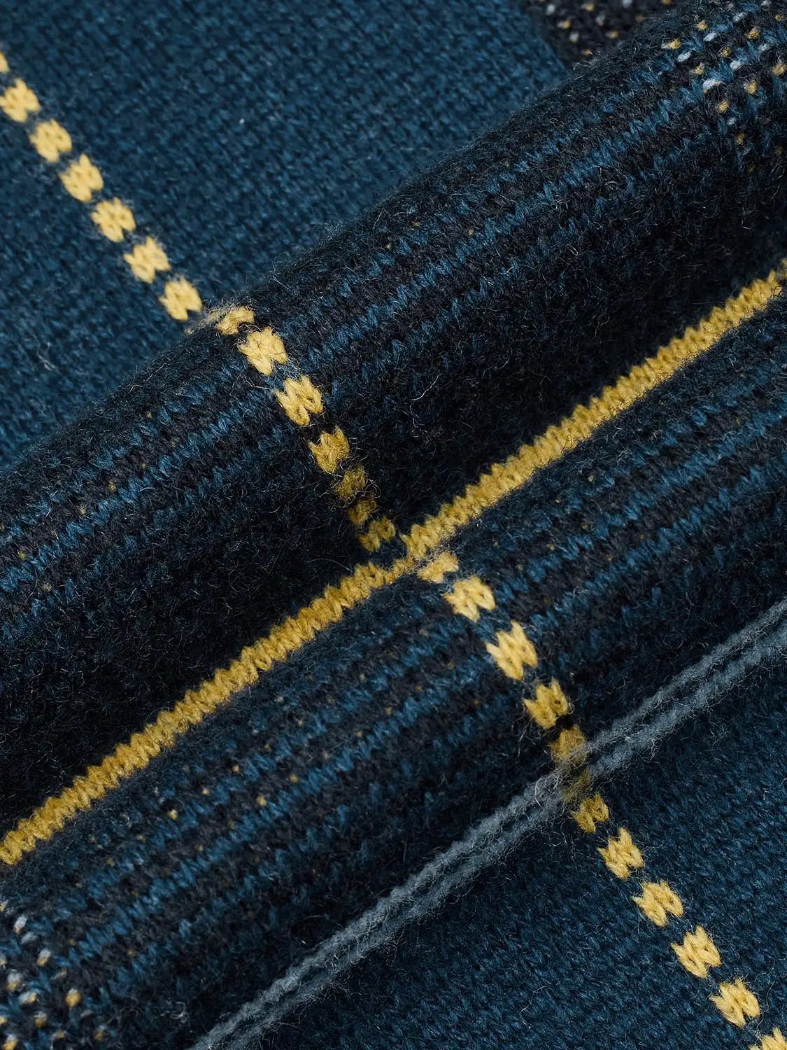Check Long Sleeve Knitted T-Shirts fabric in navy blue with mustard-yellow checks