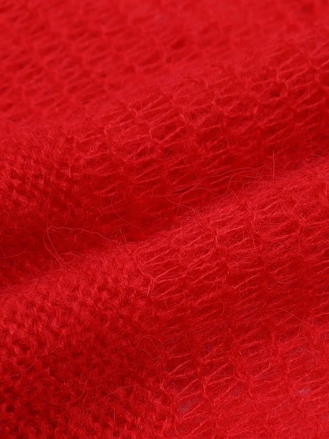 Striped sheer knitted T-shirts red fuzzy knit close-up texture