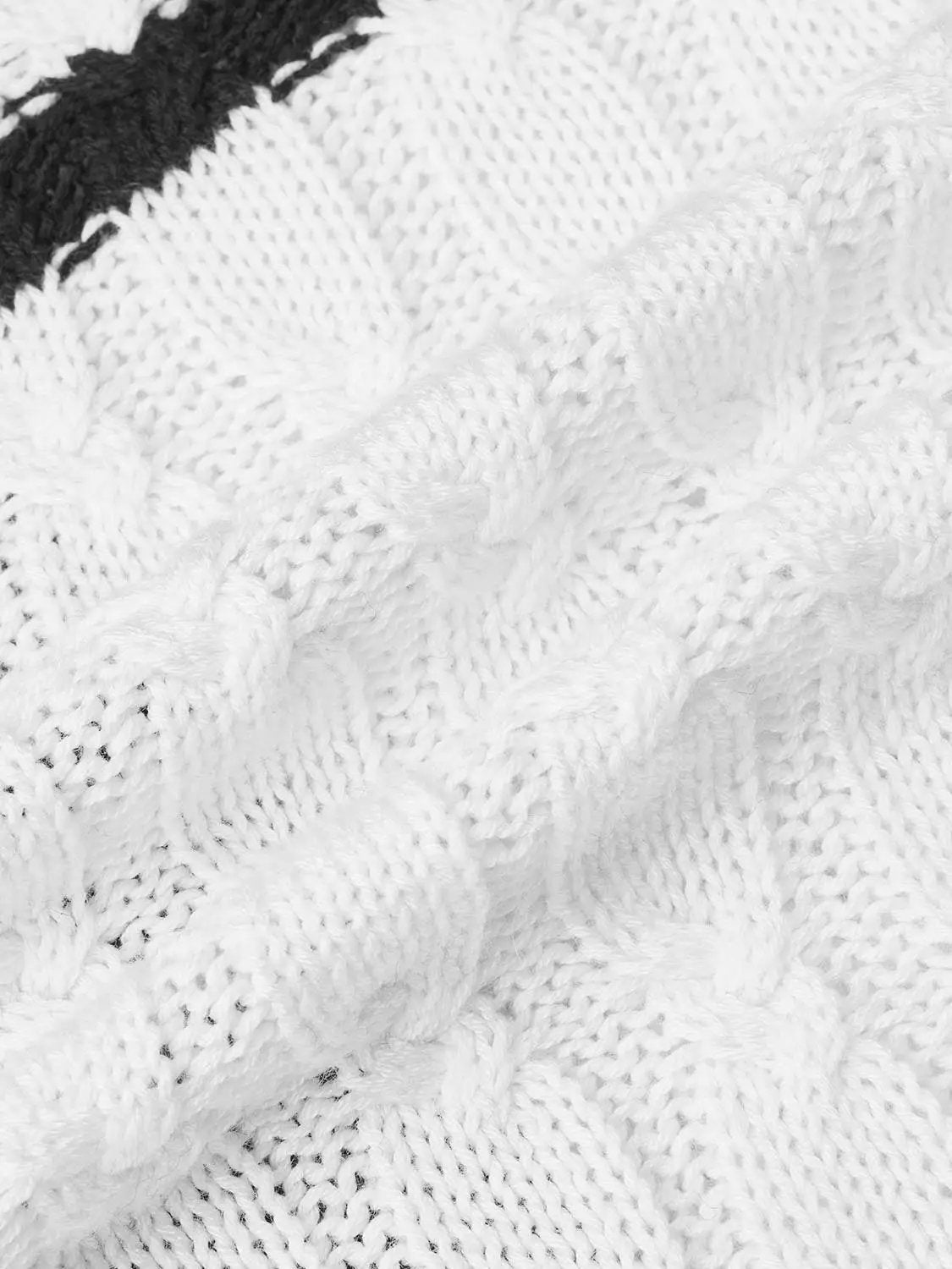 Striped collared knitted cardigan by Urban Revivo Fashion; white knit with black stripe detail