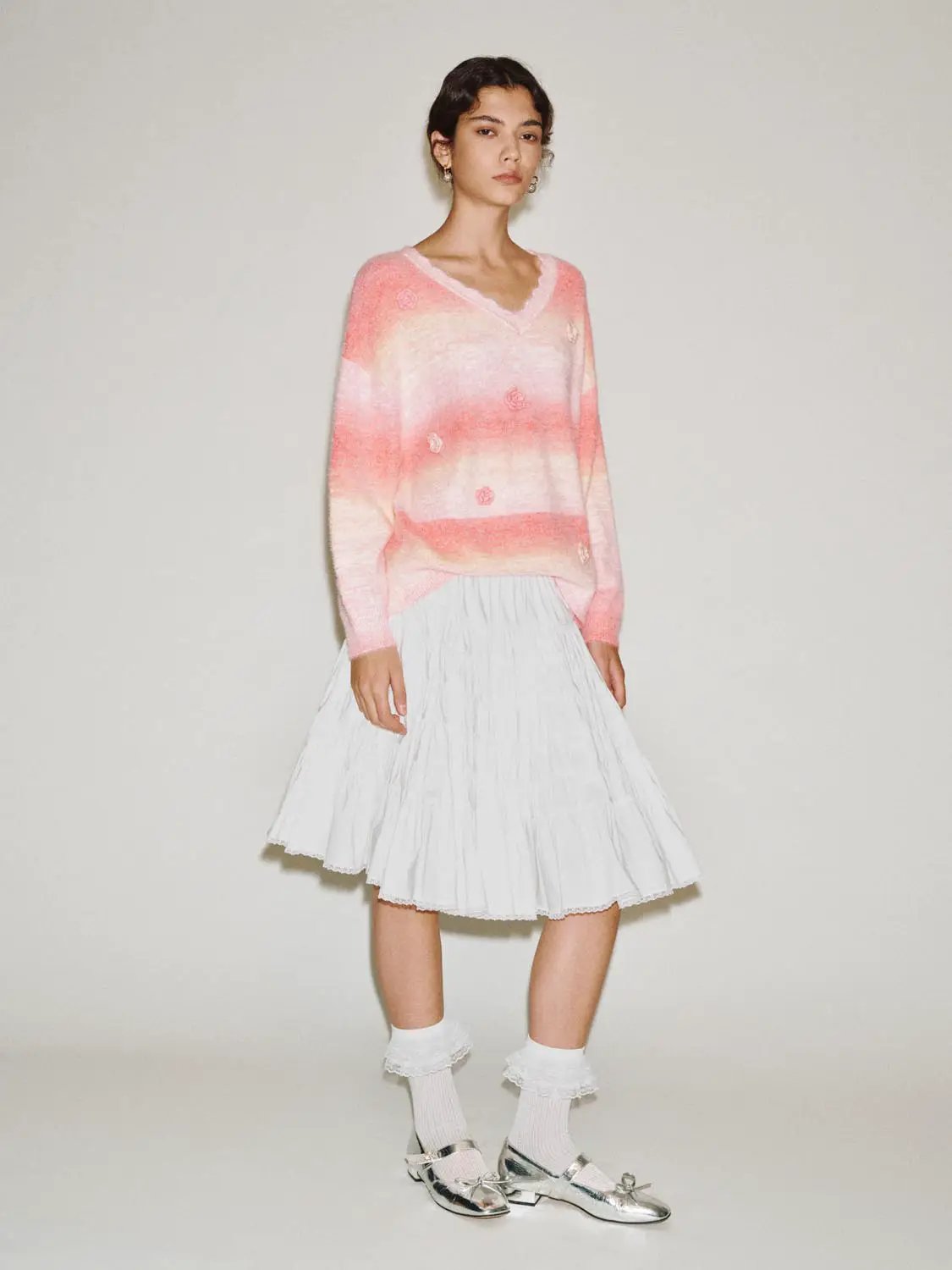 Knit T-Shirts by Urban Revivo Fashion; pink gradient knit top