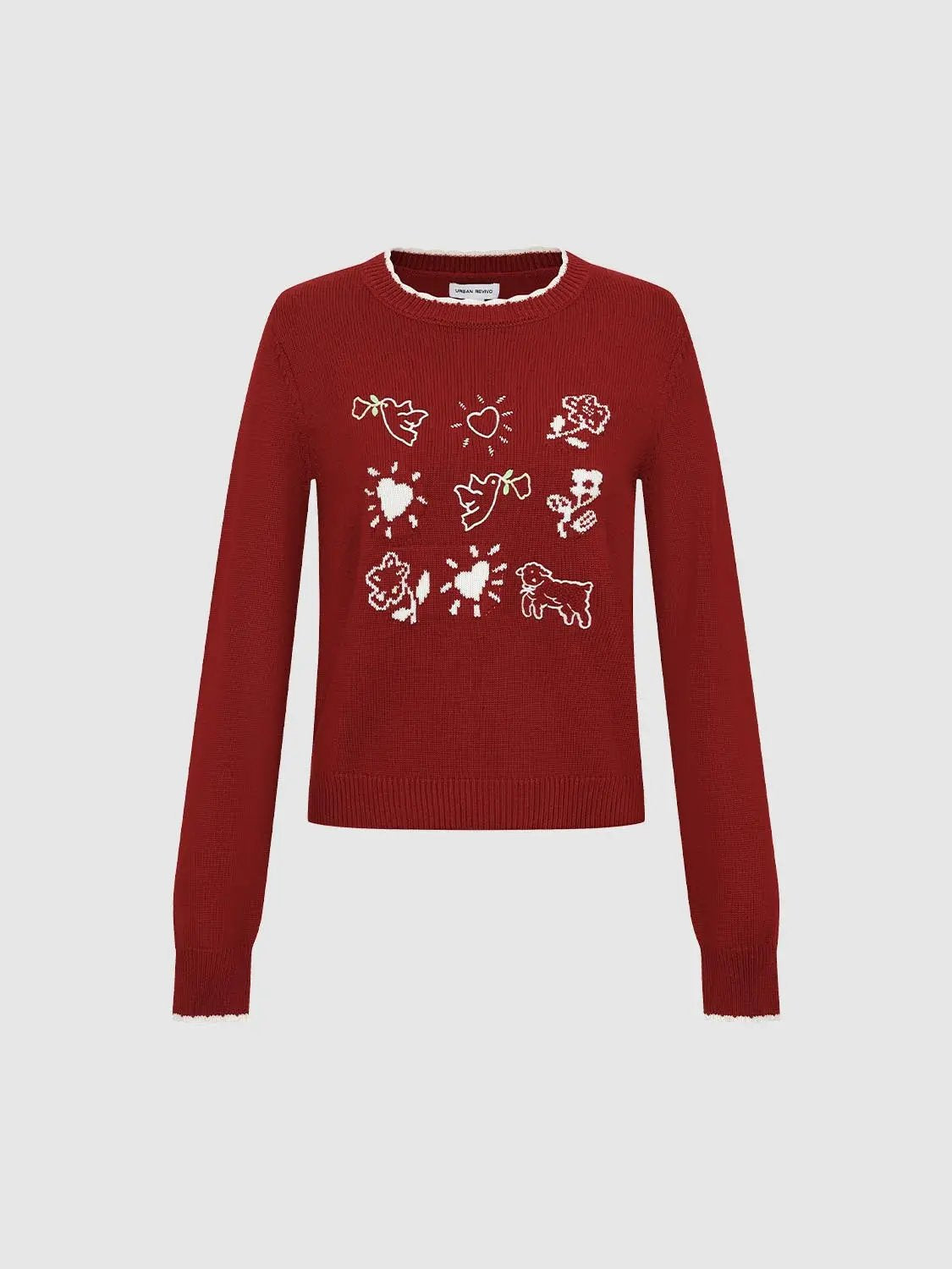 Knitted T-shirt by Urban Revivo Fashion in red with white doodle prints.