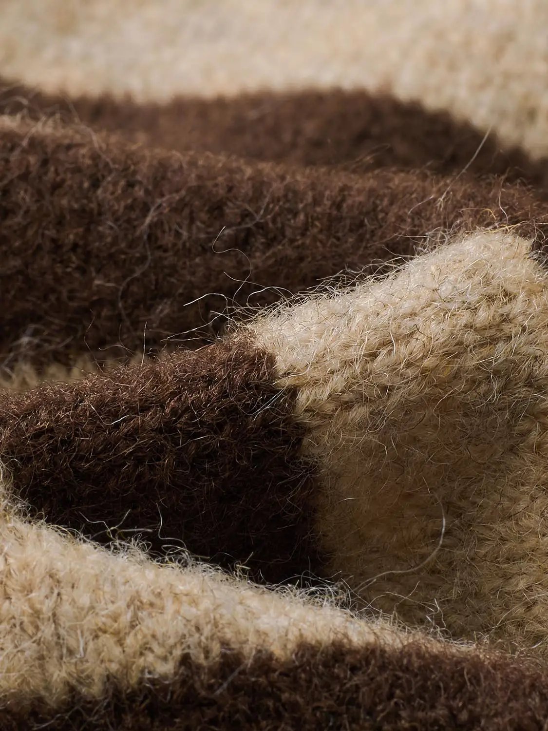Embroidered Striped Knit Crew Neck Long Sleeve Cardigan fabric close-up in brown and beige