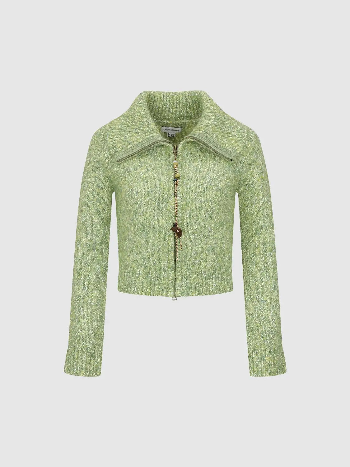 Knit jacket in lime green knit with front zipper, Urban Revivo Fashion