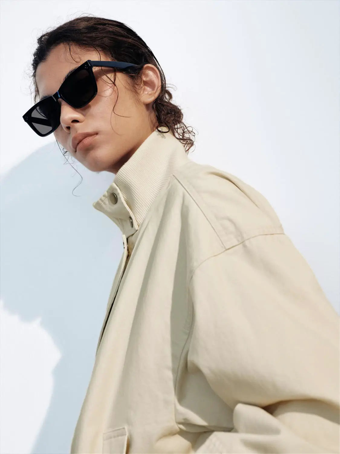 Padded jacket beige with ribbed stand collar, lightweight outerwear