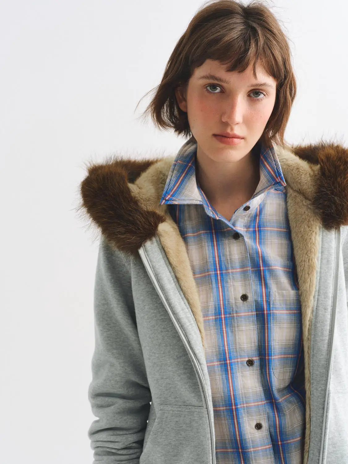 Other jackets Urban Revivo gray zip-front with fur-trimmed hood