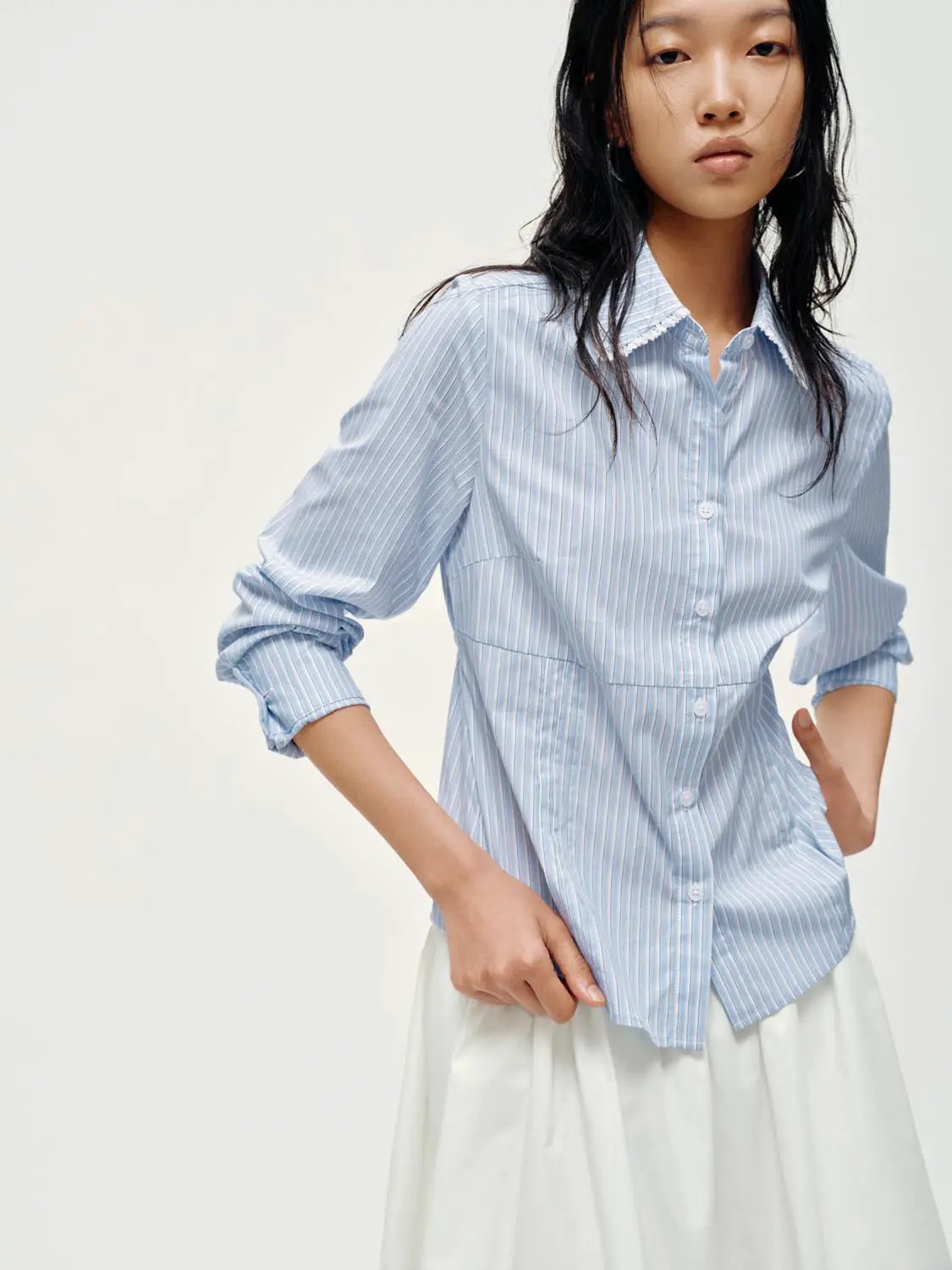 Ruffle Trim Striped Shirts by Urban Revivo Fashion