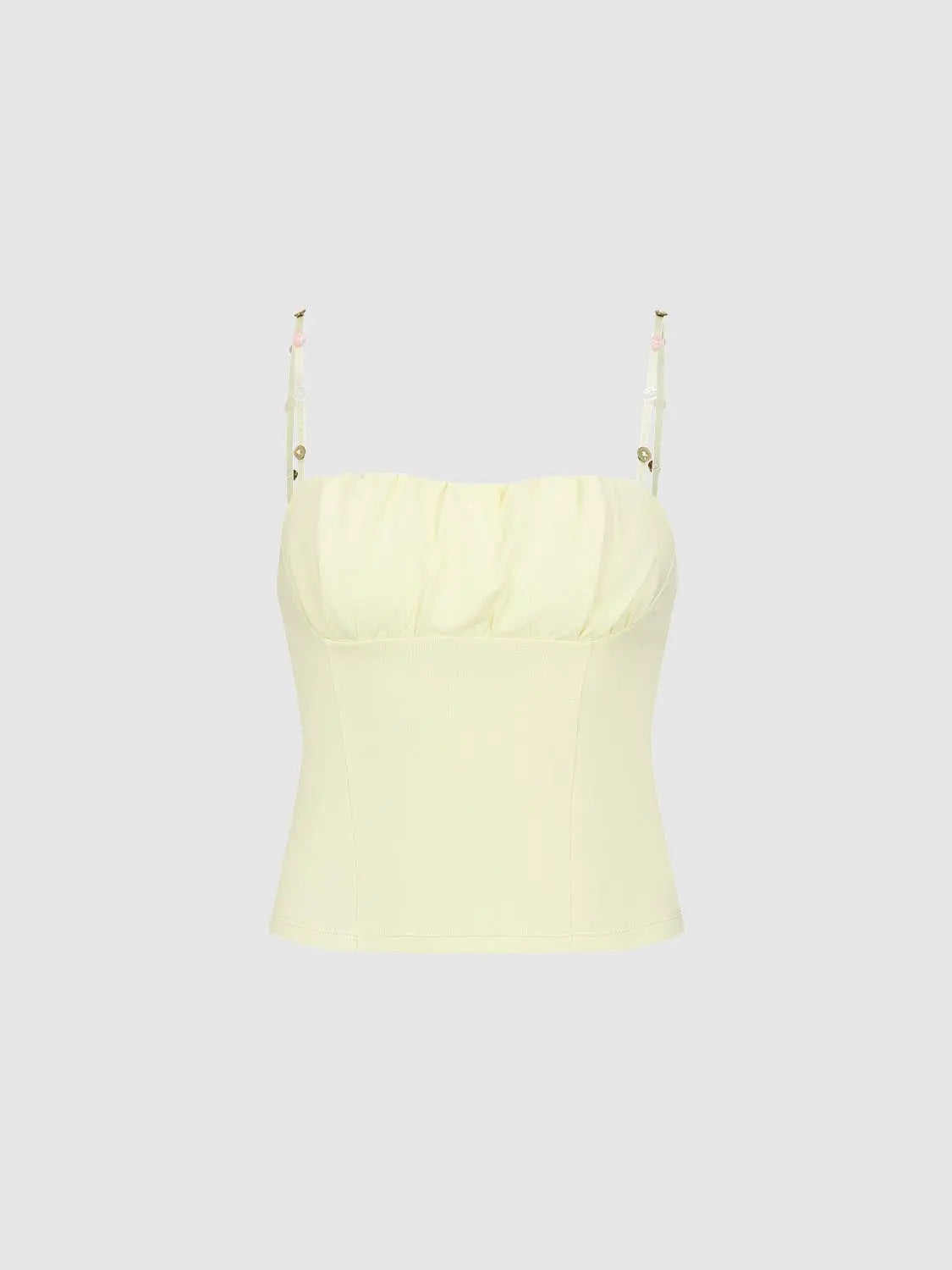 Tank top by Urban Revivo Fashion, pale yellow, ruched bust, adjustable spaghetti straps.