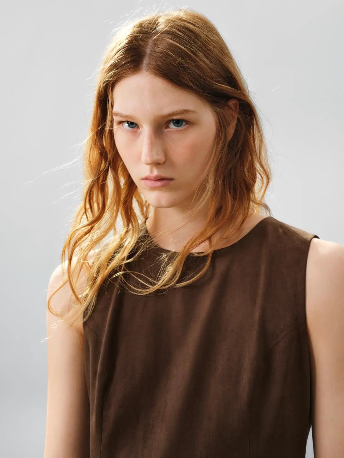 Layered Ruffle A-Line Crew Neck Sleeveless Mini Dress in brown