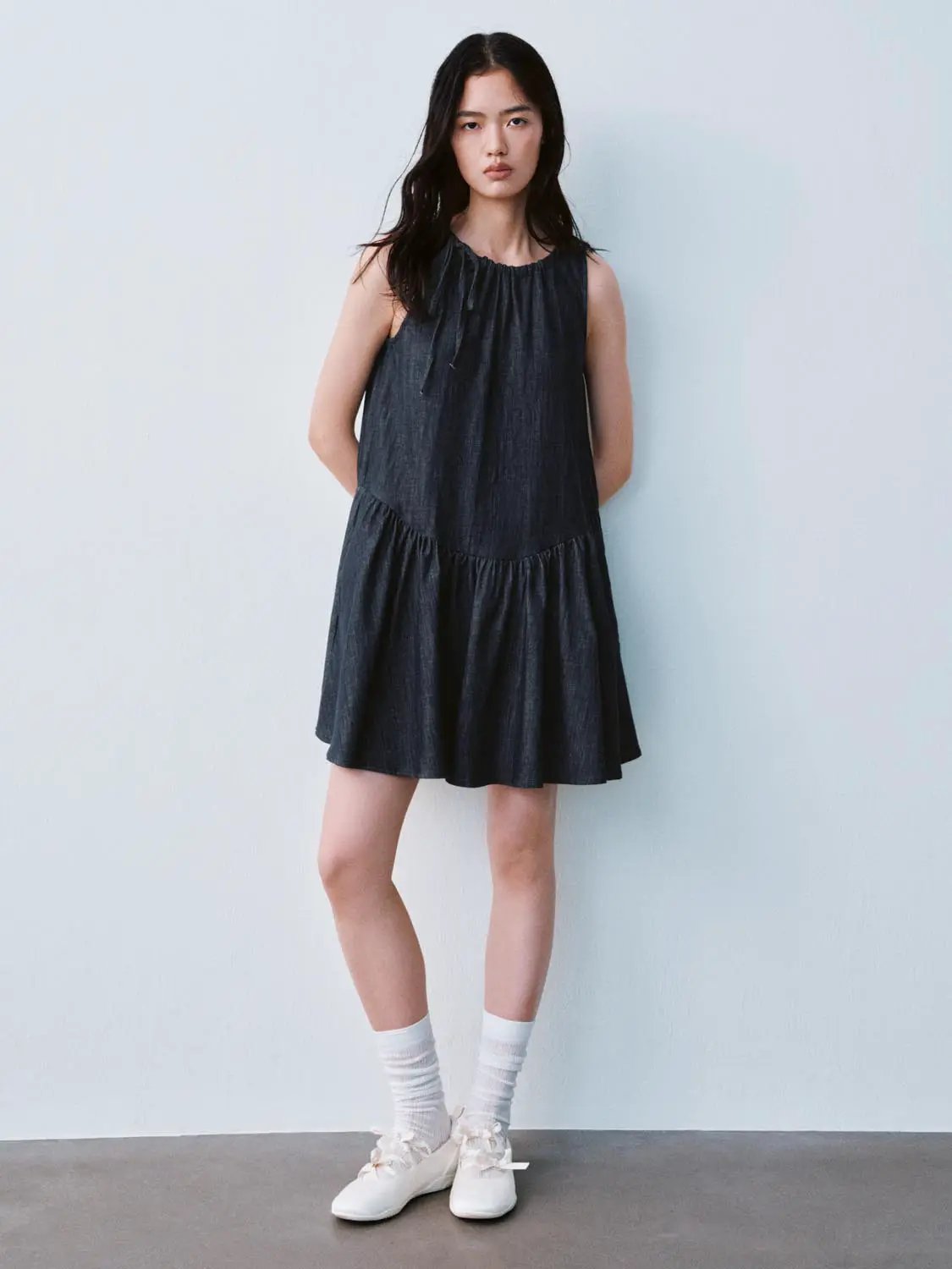 Drawstring Sleeveless Denim Midi Dresses by Urban Revivo Fashion