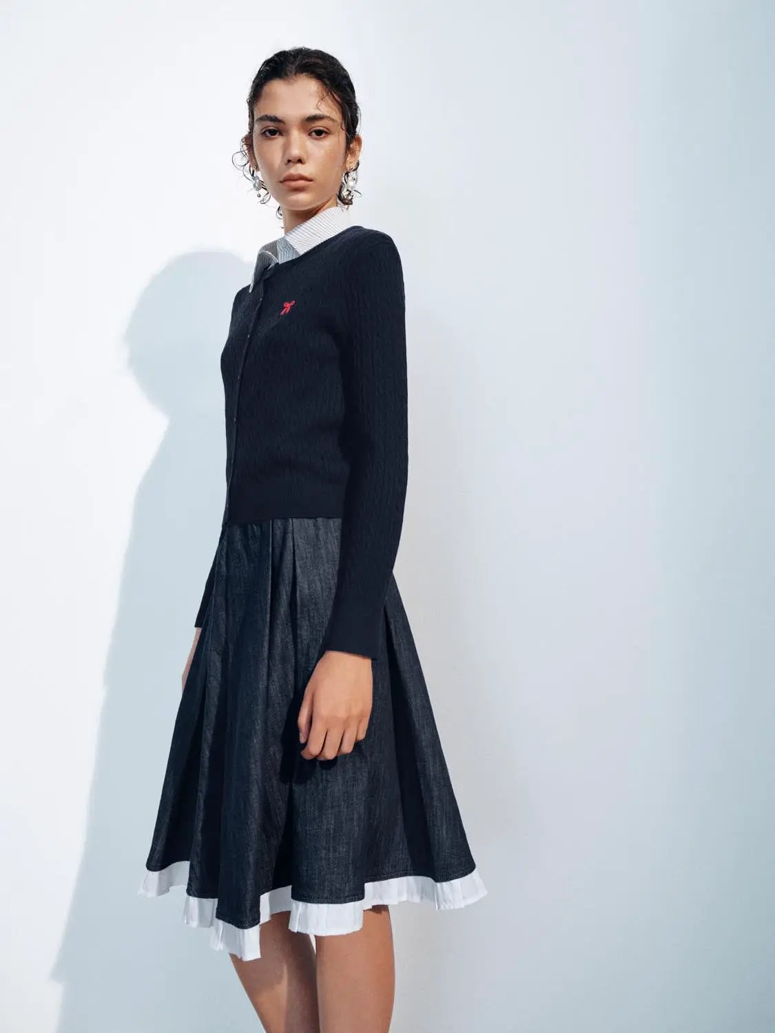 Knit cardigan by Urban Revivo Fashion, navy knit with small red logo