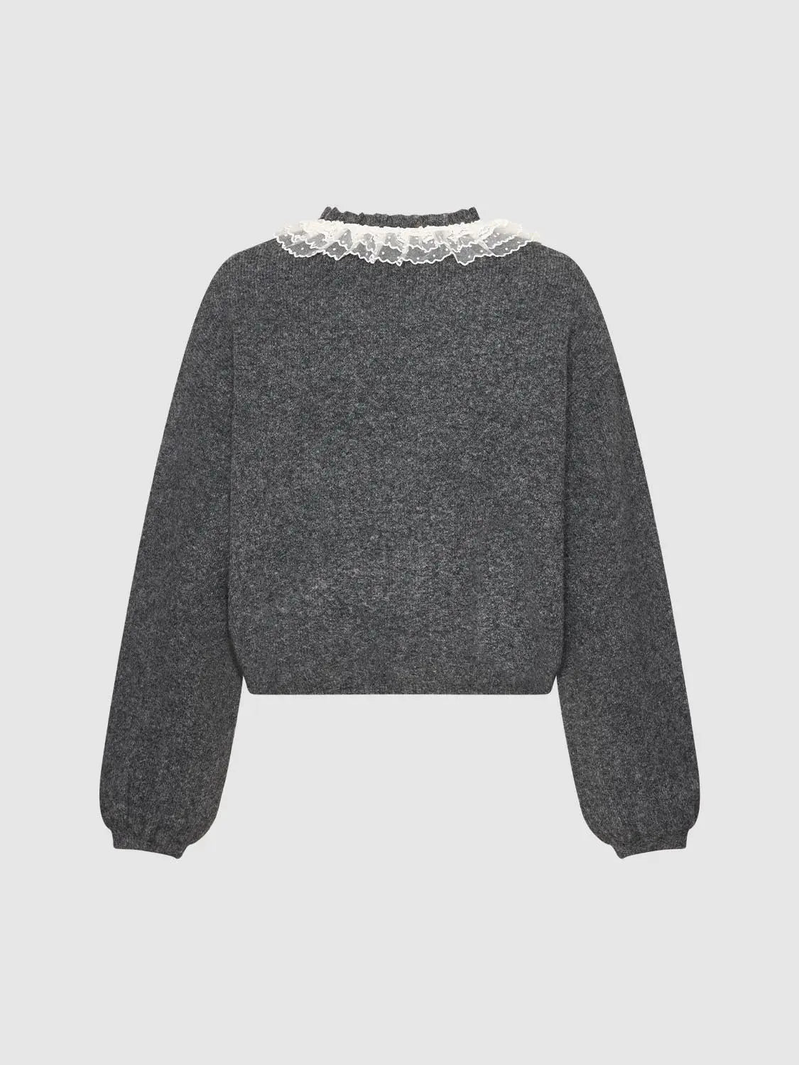 Knit T-Shirt by Urban Revivo Fashion in dark grey knit with white lace collar