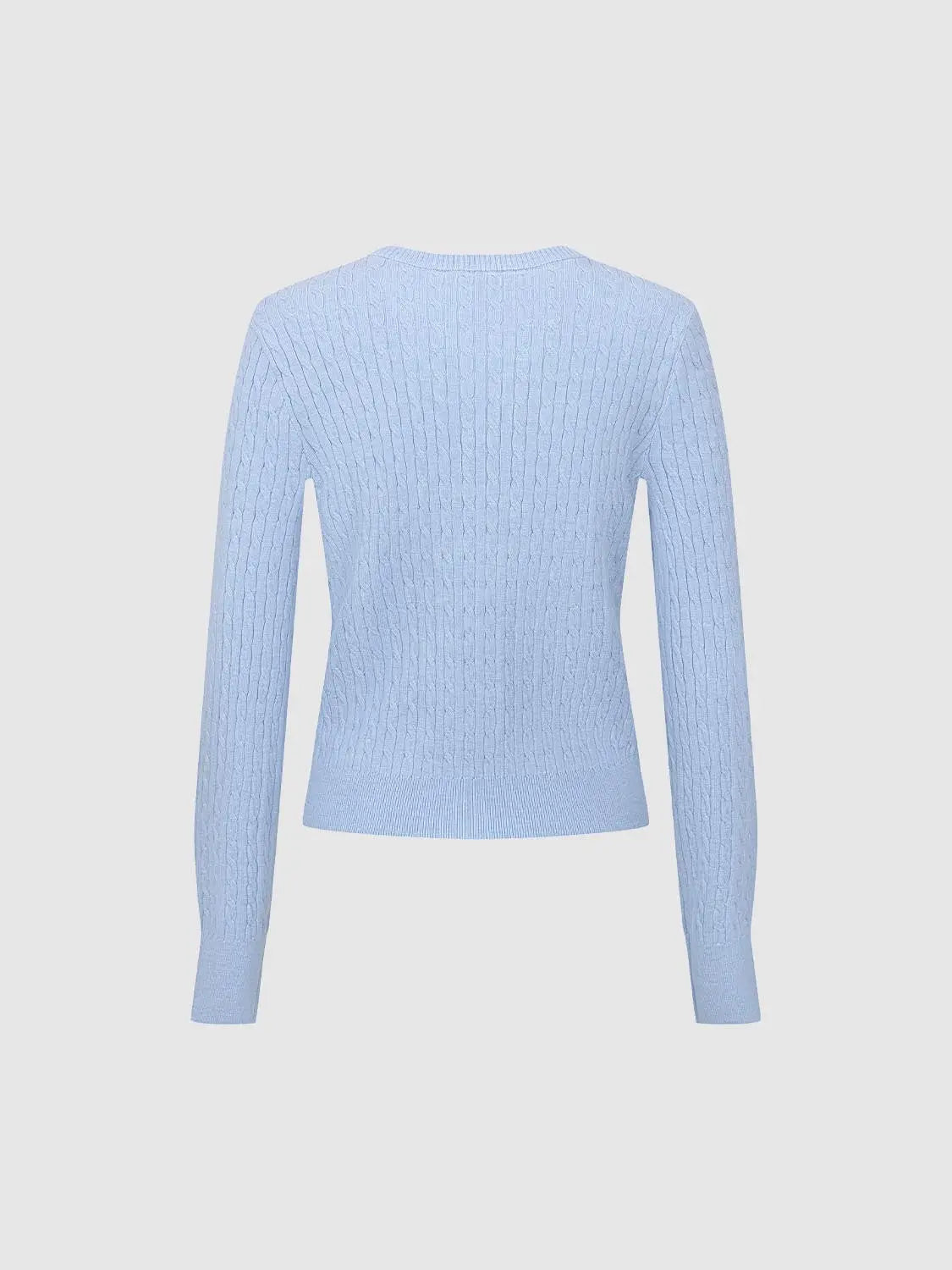 Knit jacket in light blue with cable-knit pattern and ribbed hem